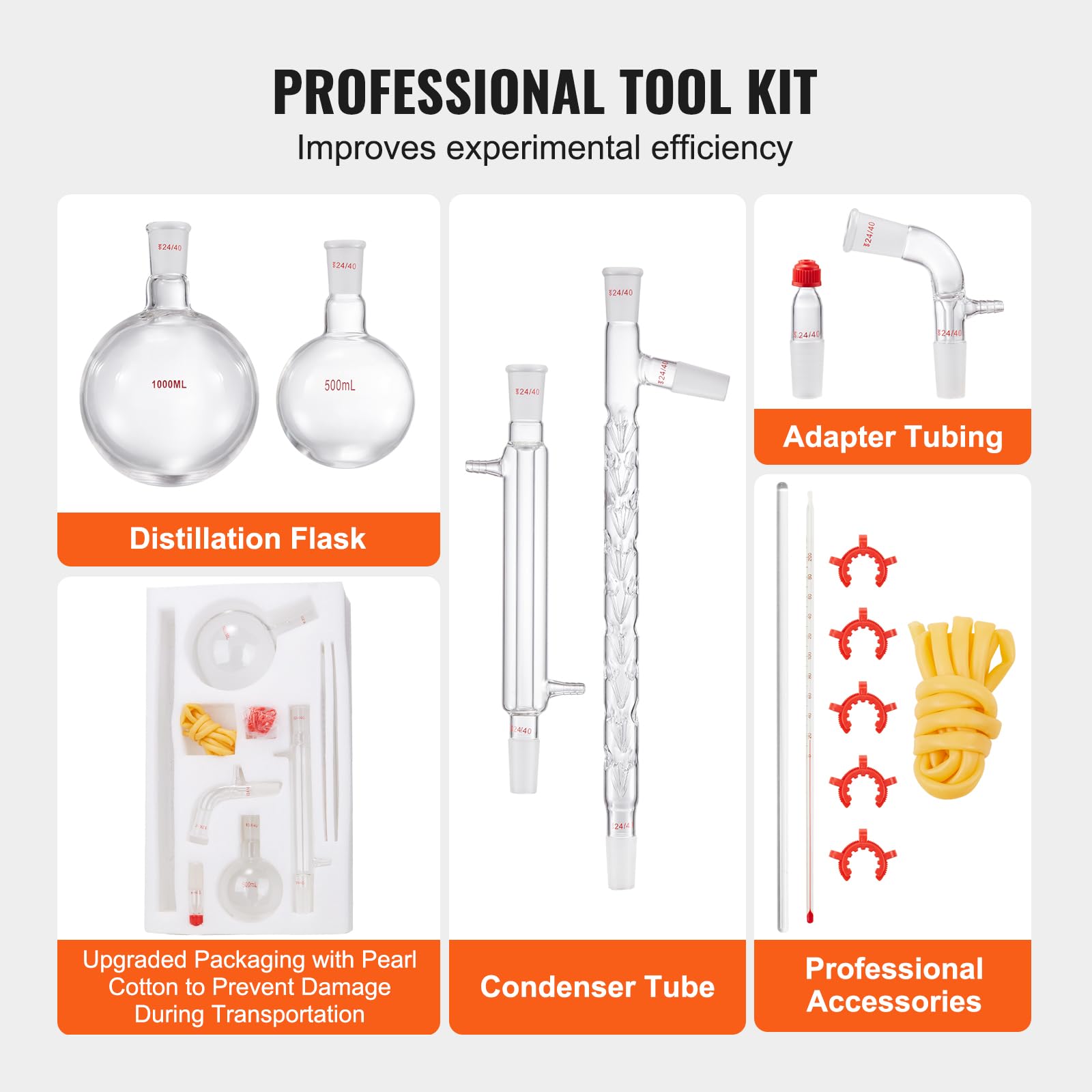 Foto 5 | Kit De Destilación Química Vevor Glass 13 Piezas 1000 Ml 24/40 - Venta Internacional.