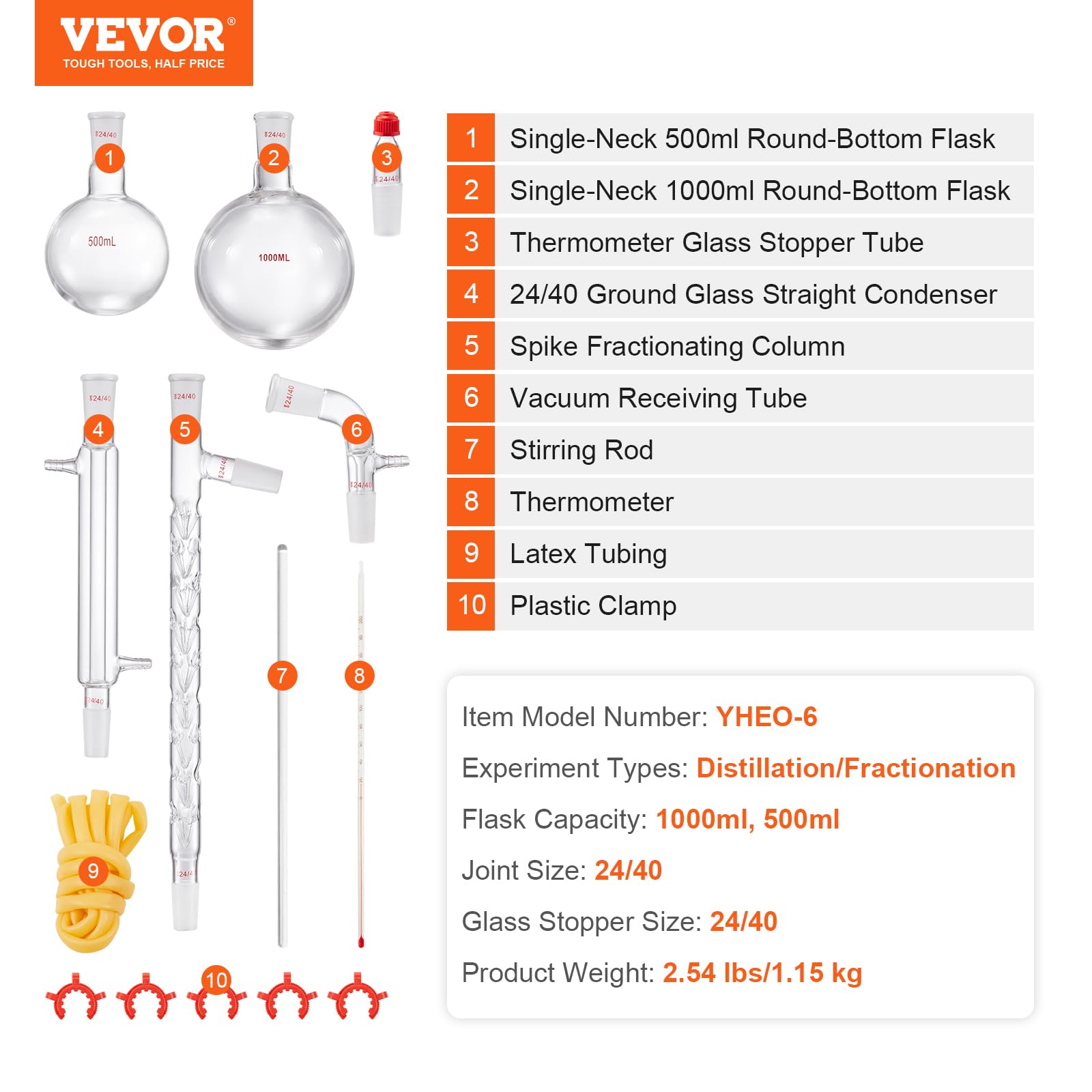 Foto 8 pulgar | Kit De Destilación Química Vevor Glass 13 Piezas 1000 Ml 24/40 - Venta Internacional.