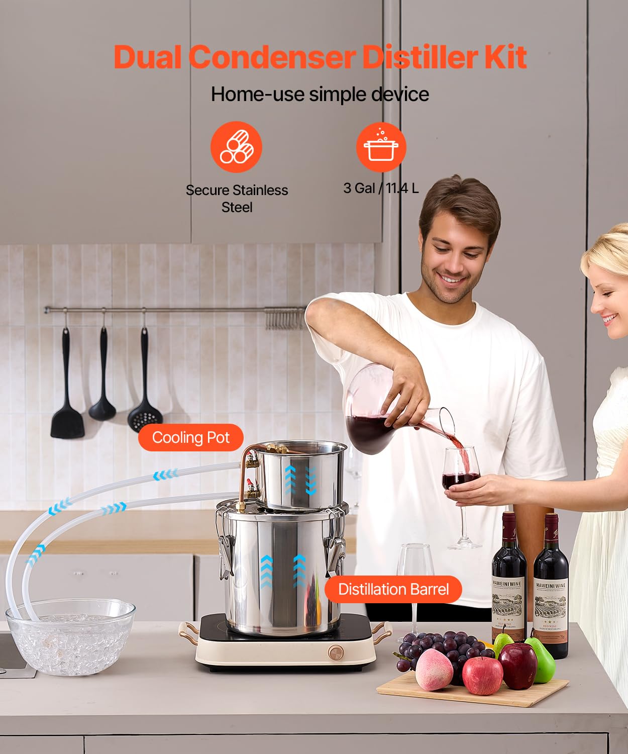 Foto 3 pulgar | Destilador De Agua De Acero Inoxidable Alcohol Still Vevor 11.4 L - Venta Internacional.