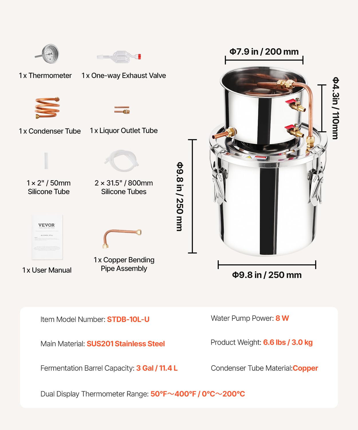 Foto 8 pulgar | Destilador De Agua De Acero Inoxidable Alcohol Still Vevor 11.4 L - Venta Internacional.