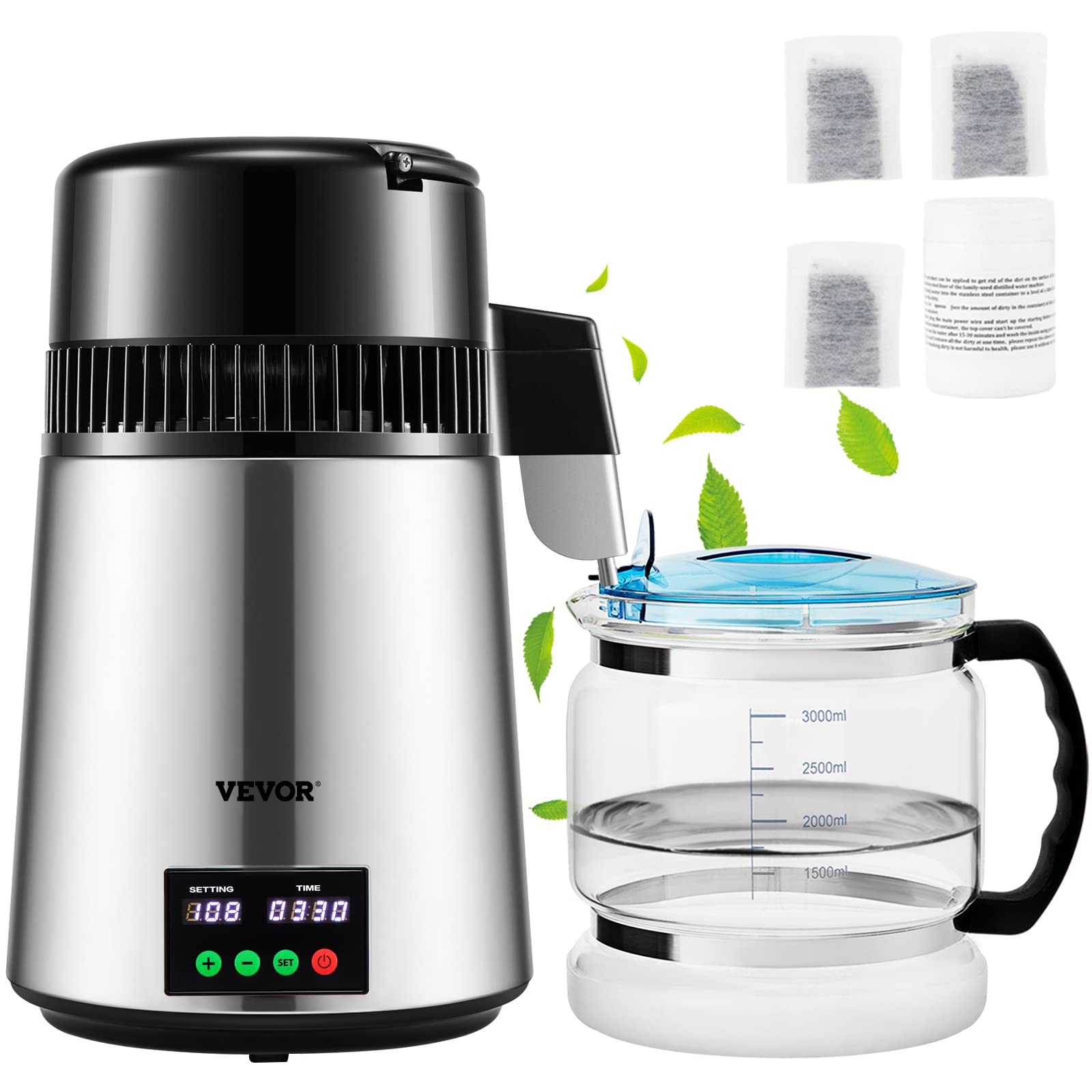 Destilador De Agua Vevor 4l 750w 0.3l/h Con Pantalla De Temporización Y Temperatura - Venta Internacional.