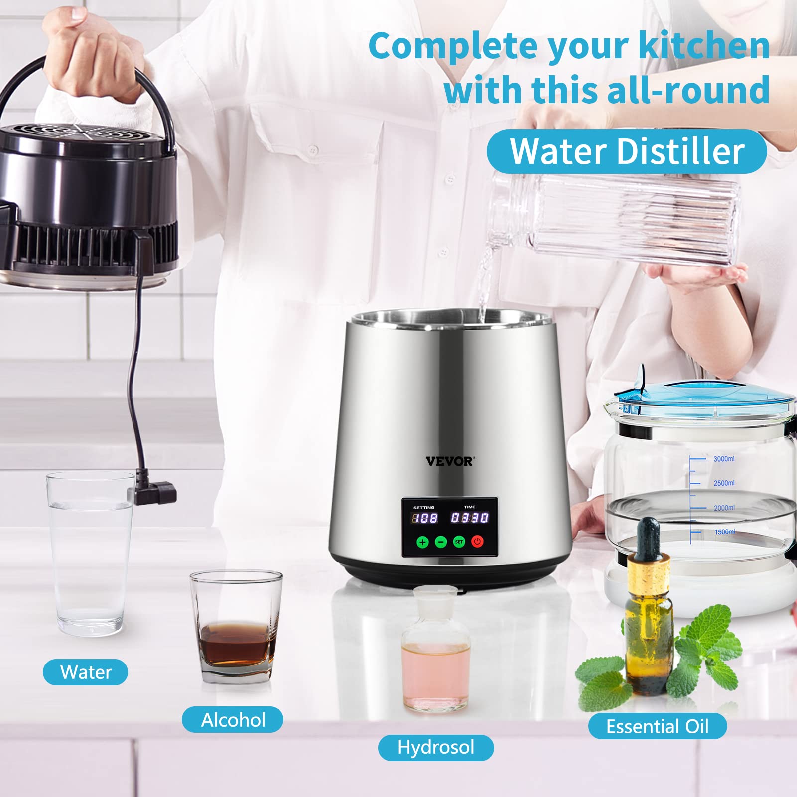 Foto 2 | Destilador De Agua Vevor 4l 750w 0.3l/h Con Pantalla De Temporización Y Temperatura - Venta Internacional.
