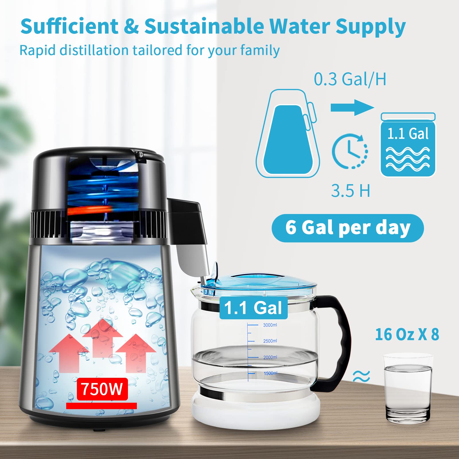 Foto 3 | Destilador De Agua Vevor 4l 750w 0.3l/h Con Pantalla De Temporización Y Temperatura - Venta Internacional.