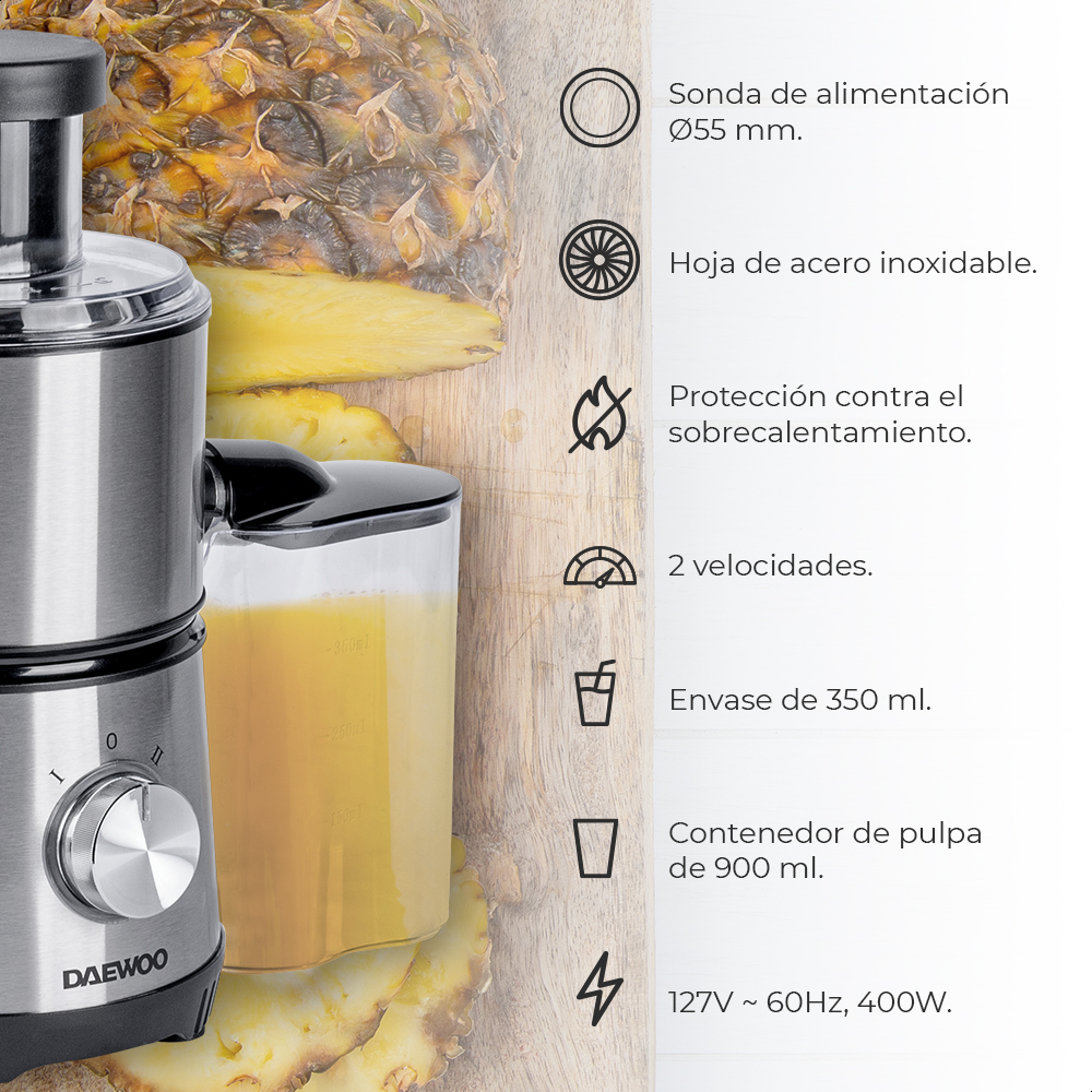 Foto 4 pulgar | Extractor de Jugo Daewoo DJE-5650 color Plata 2 Velocidades 355 ml