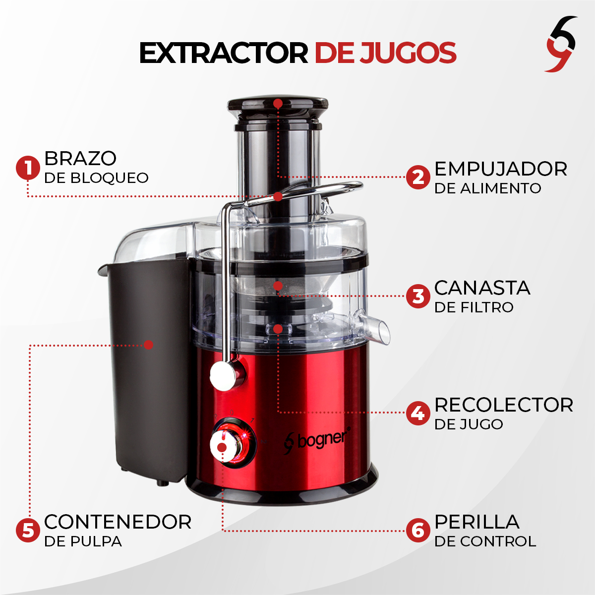 Foto 5 pulgar | Extractor de Jugo Bogner Bje02r color Rojo