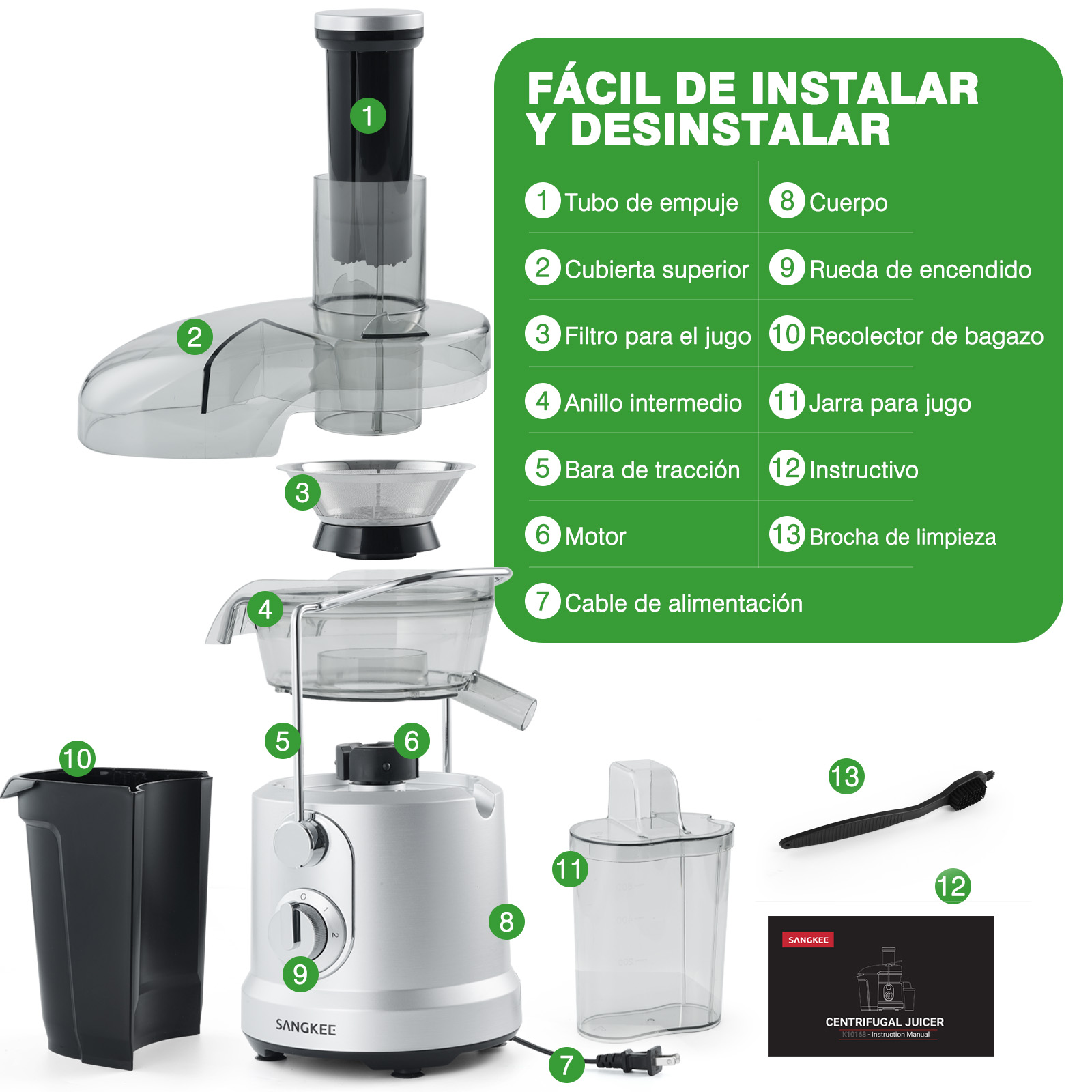 Foto 8 pulgar | Extractor de Jugo Sangkee K10163 Negro 1000w