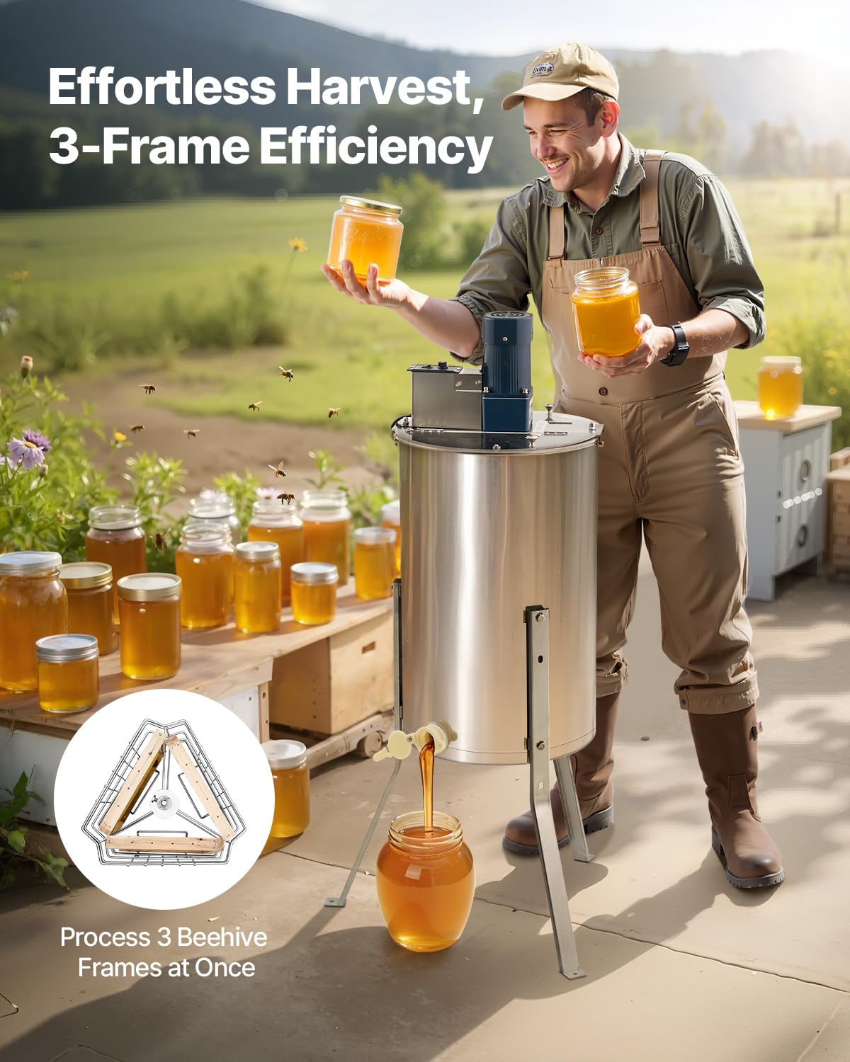Foto 2 | Extractor Eléctrico De Miel Vevor 3 Frame Con Tapa Transparente - Venta Internacional.