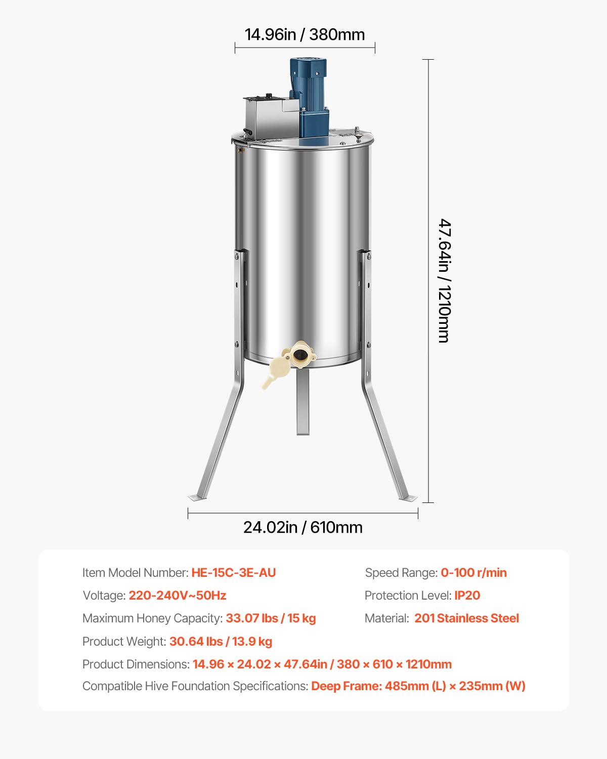 Foto 7 | Extractor Eléctrico De Miel Vevor 3 Frame Con Tapa Transparente - Venta Internacional.