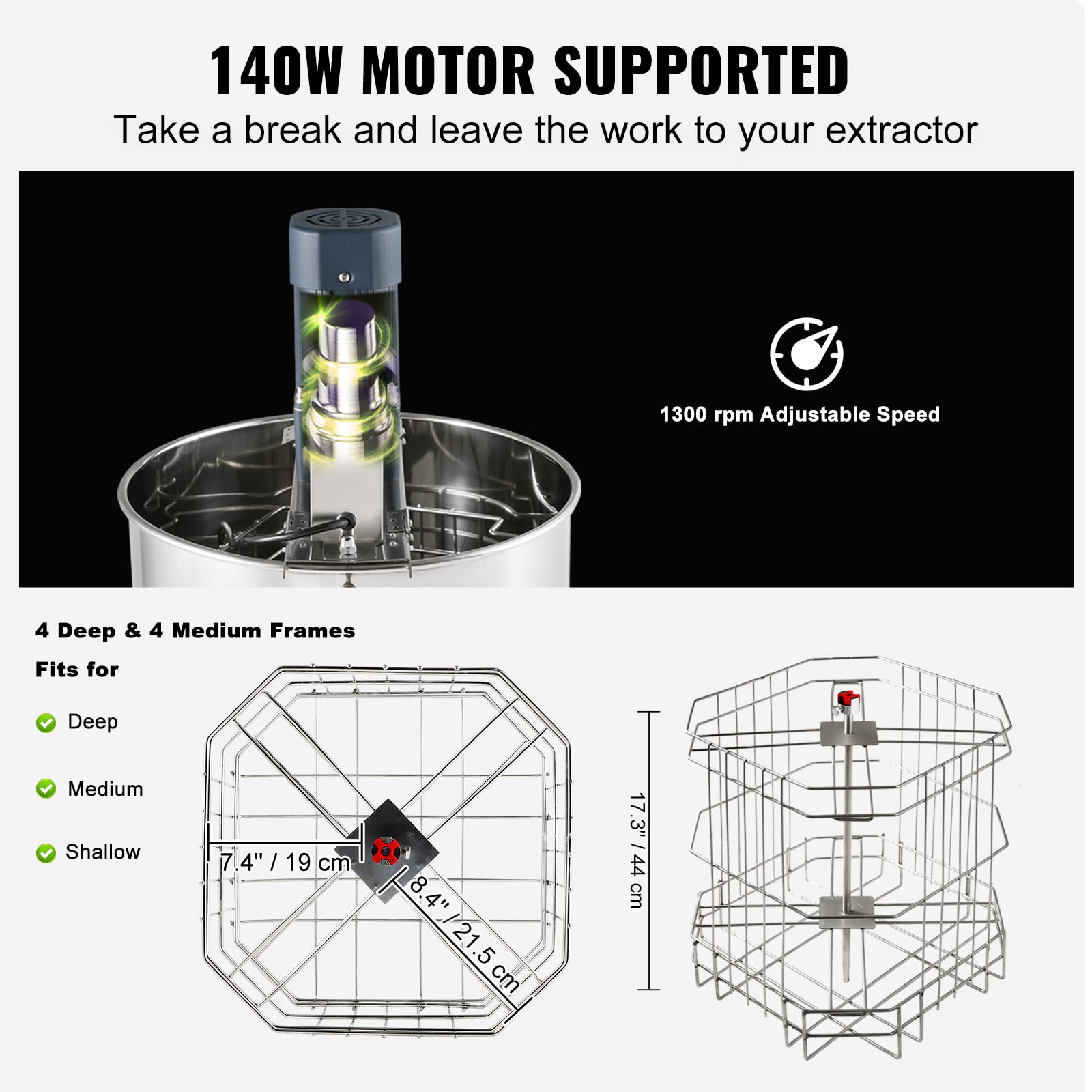 Foto 4 pulgar | Extractor Eléctrico De Miel Vevor 4/8 Con Marco De Acero Inoxidable - Venta Internacional.