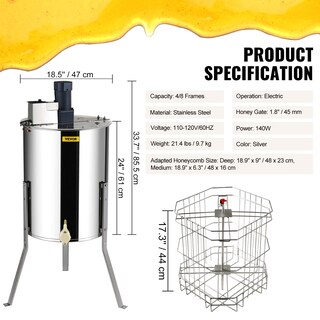Foto 7 | Extractor Eléctrico De Miel Vevor 4/8 Con Marco De Acero Inoxidable - Venta Internacional.