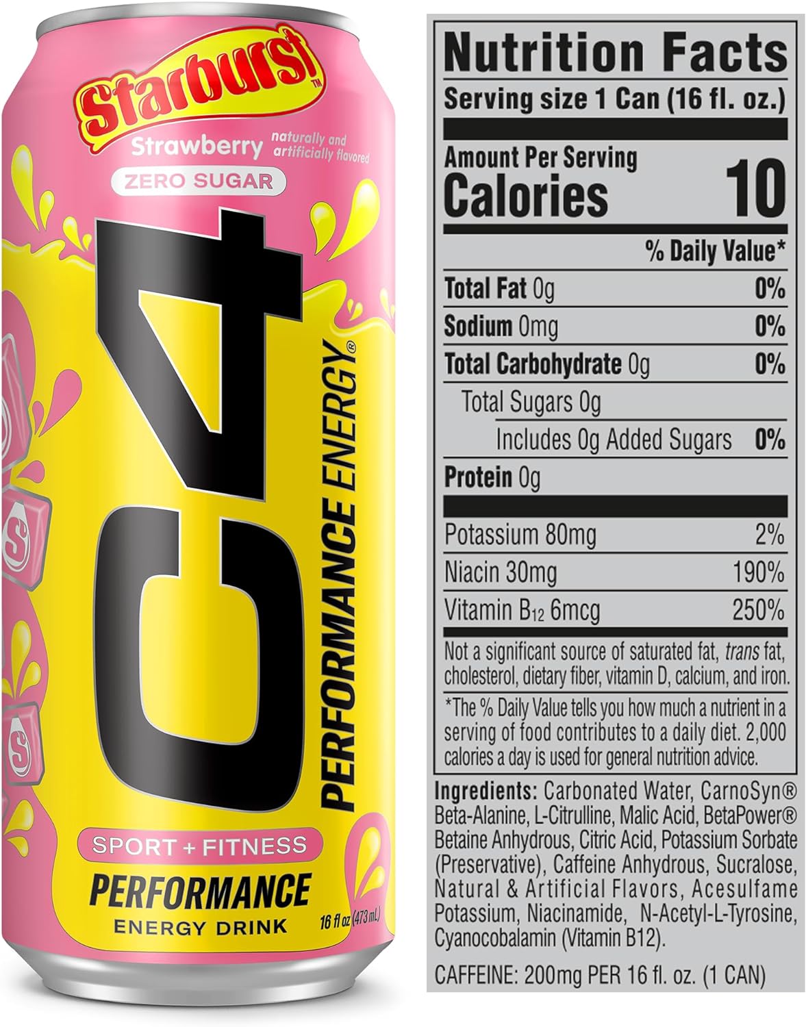 Foto 2 | C4 Energy Bebida Zero Azucar (12 Latas) Strawberry Starburst