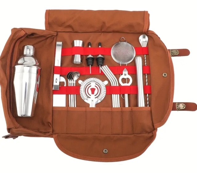 Kit De 20 Piezas Coctelería Bar Tender Con Bolsa Y Coctelera 550 Ml, Shaker Cocktail,  Acero Inoxidable, Utensilios D