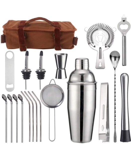 Foto 2 | Kit De 20 Piezas Coctelería Bar Tender Con Bolsa Y Coctelera 550 Ml, Shaker Cocktail,  Acero Inoxidable, Utensilios D