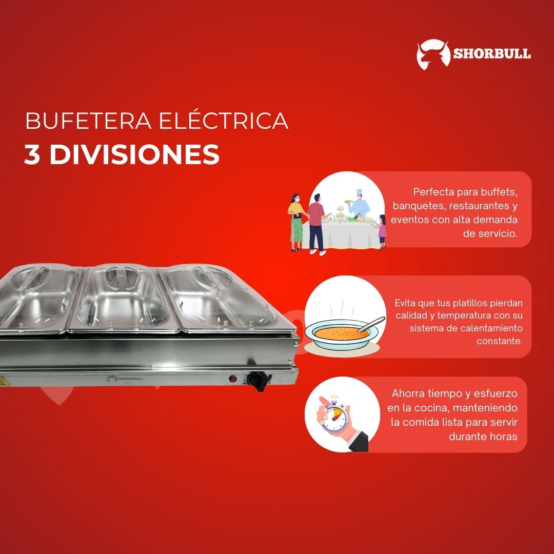Foto 7 | Bufetera Eléctrica 3 Divisiones Shorbull