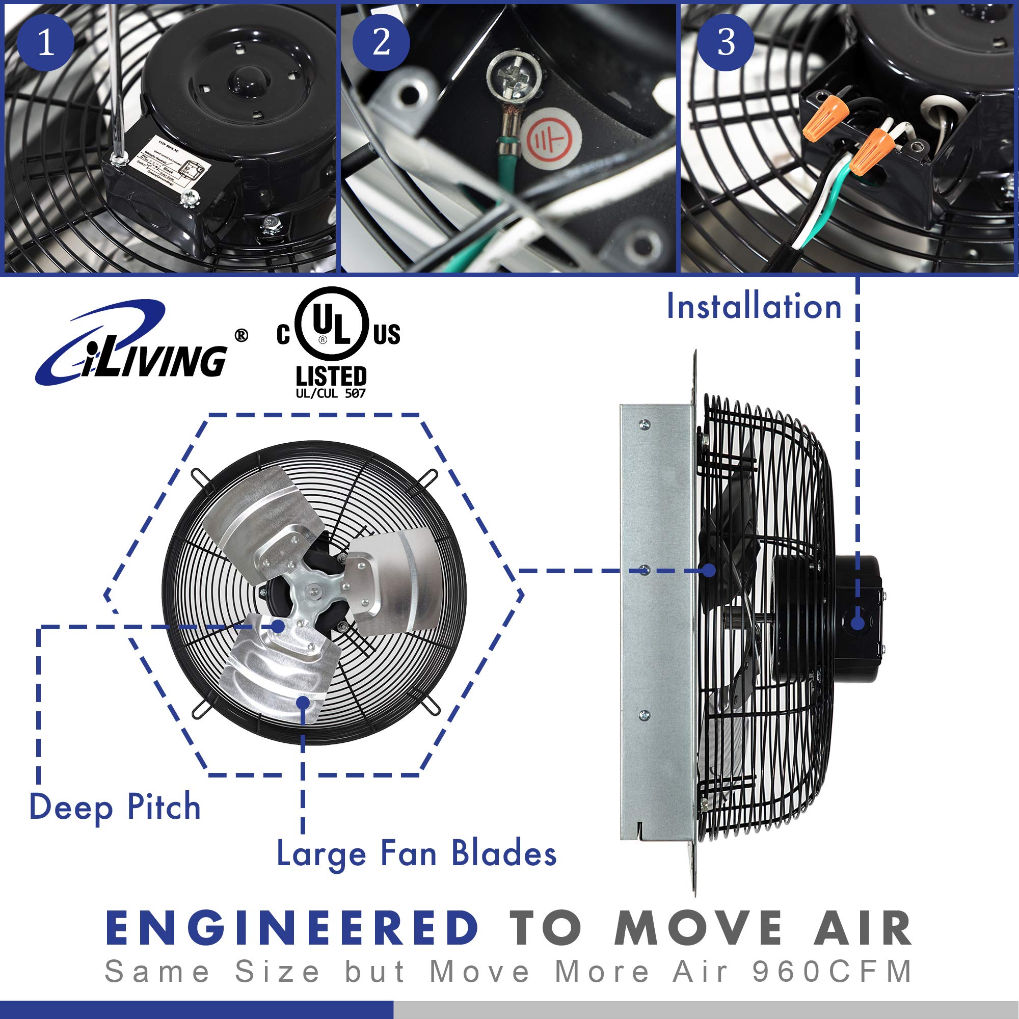 Foto 4 pulgar | Ventilador de Escape iLIVING Ilg8sf12v-st Montado en la Pared de 12 " - Venta Internacional