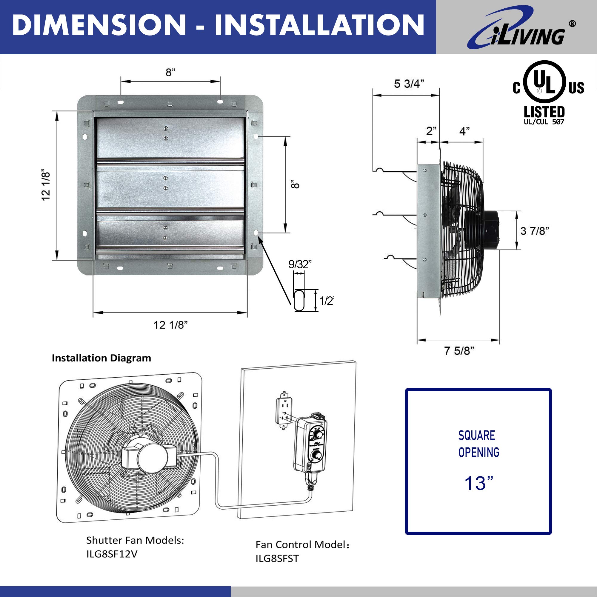 Foto 7 pulgar | Ventilador de Escape iLIVING Ilg8sf12v-st Montado en la Pared de 12 " - Venta Internacional