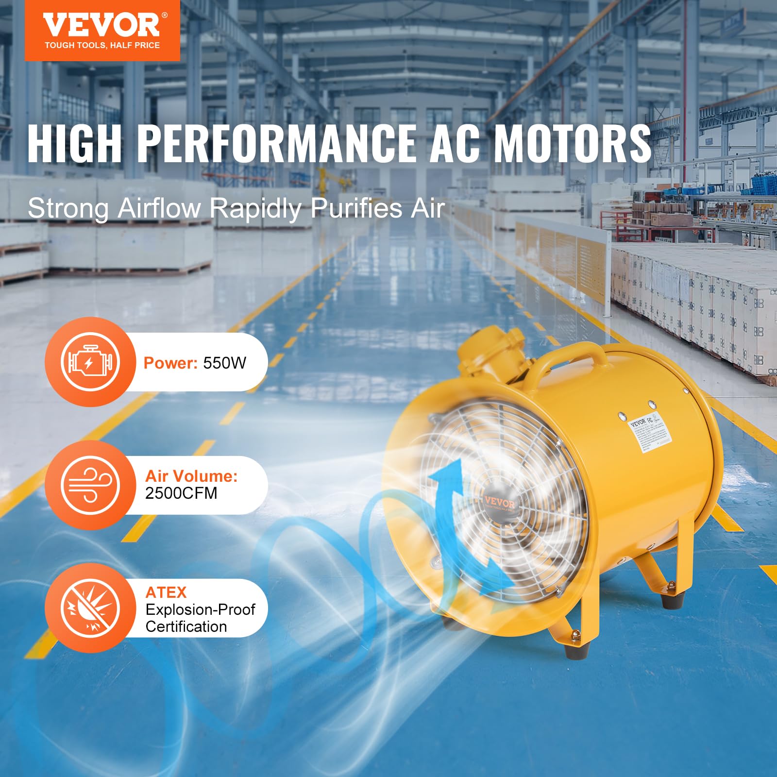 Foto 3 pulgar | Ventilador Portátil Industrial Vevor 350w 1942cfm 25cm - Venta Internacional.