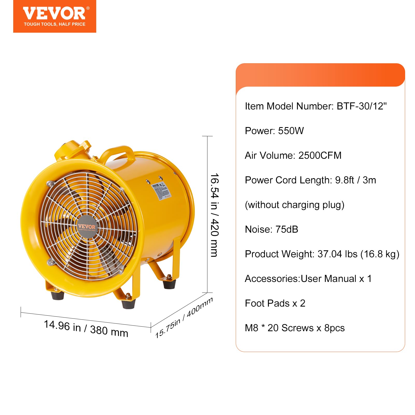 Foto 8 pulgar | Ventilador Portátil Industrial Vevor 350w 1942cfm 25cm - Venta Internacional.