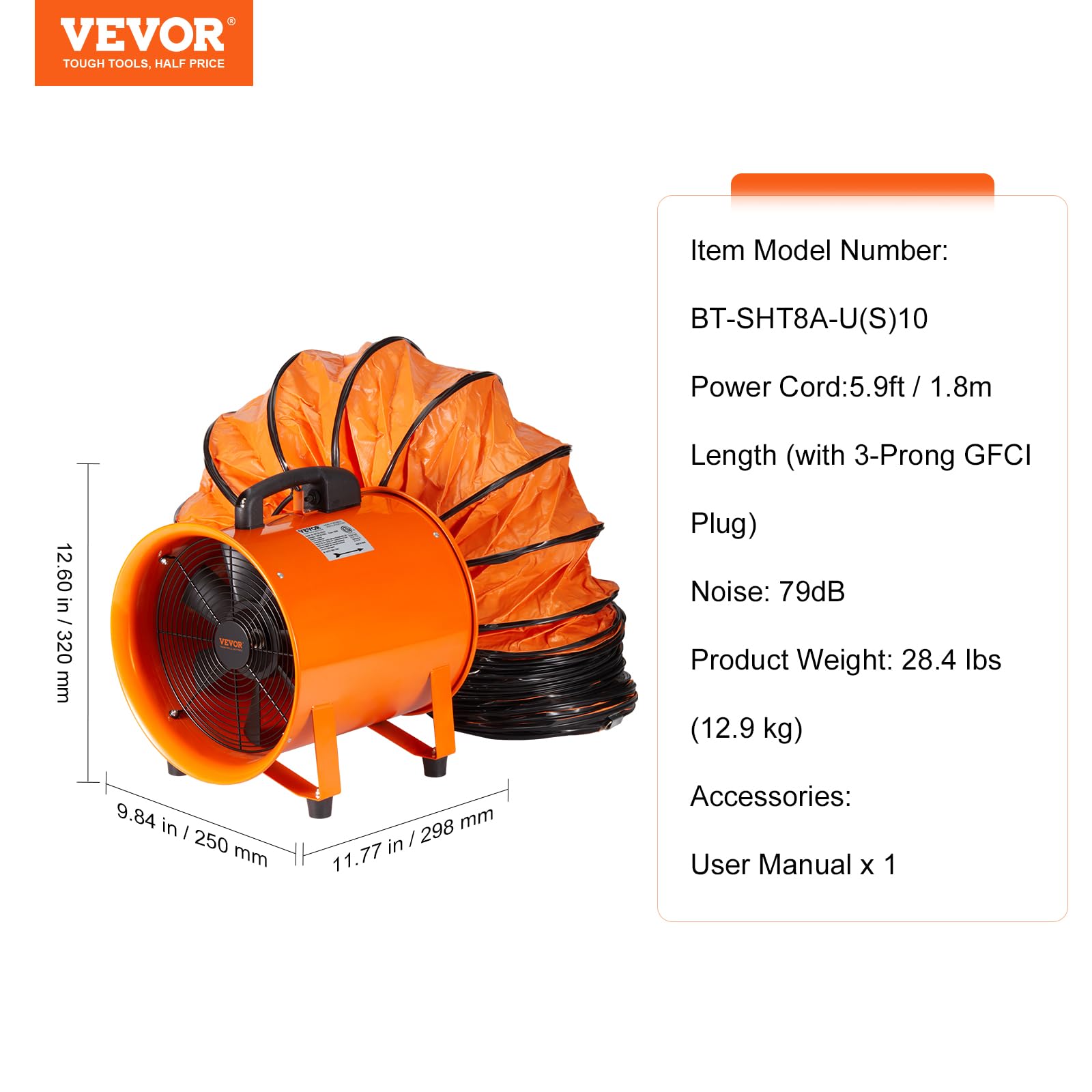 Foto 7 | Ventilador Portátil Industrial Vevor 1070cfm - Venta Internacional.