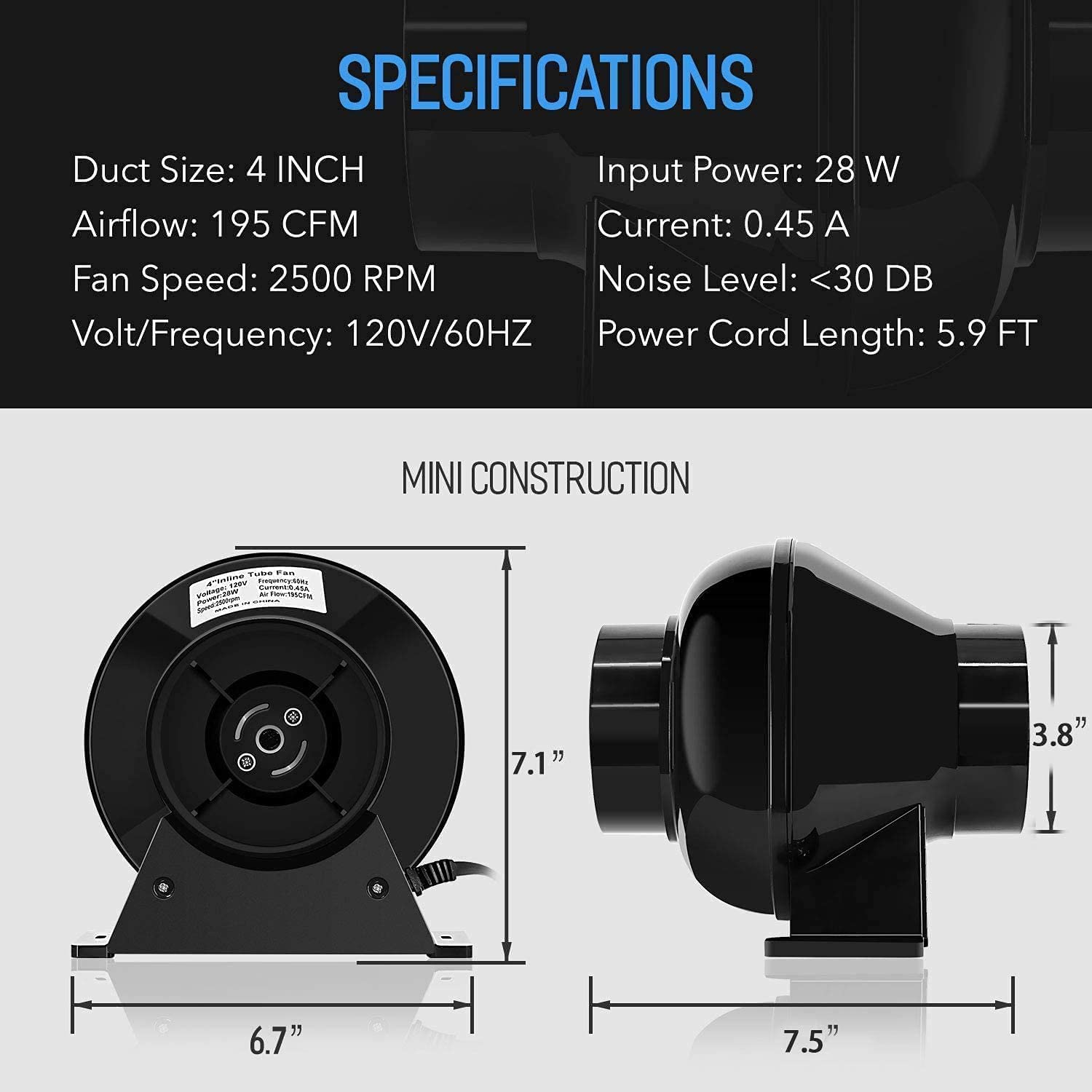 Foto 5 pulgar | Ventilador De Escape Ipower De 4 Pulgadas Y 195 Cfm Con Conductos - Venta Internacional.