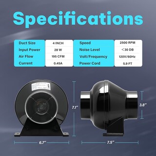 Foto 4 | Ventilador De Conducto En Línea Ipower De 4 Pulgadas Y 195 Cfm Para Cultivo Hidropónico - Venta Internacional.