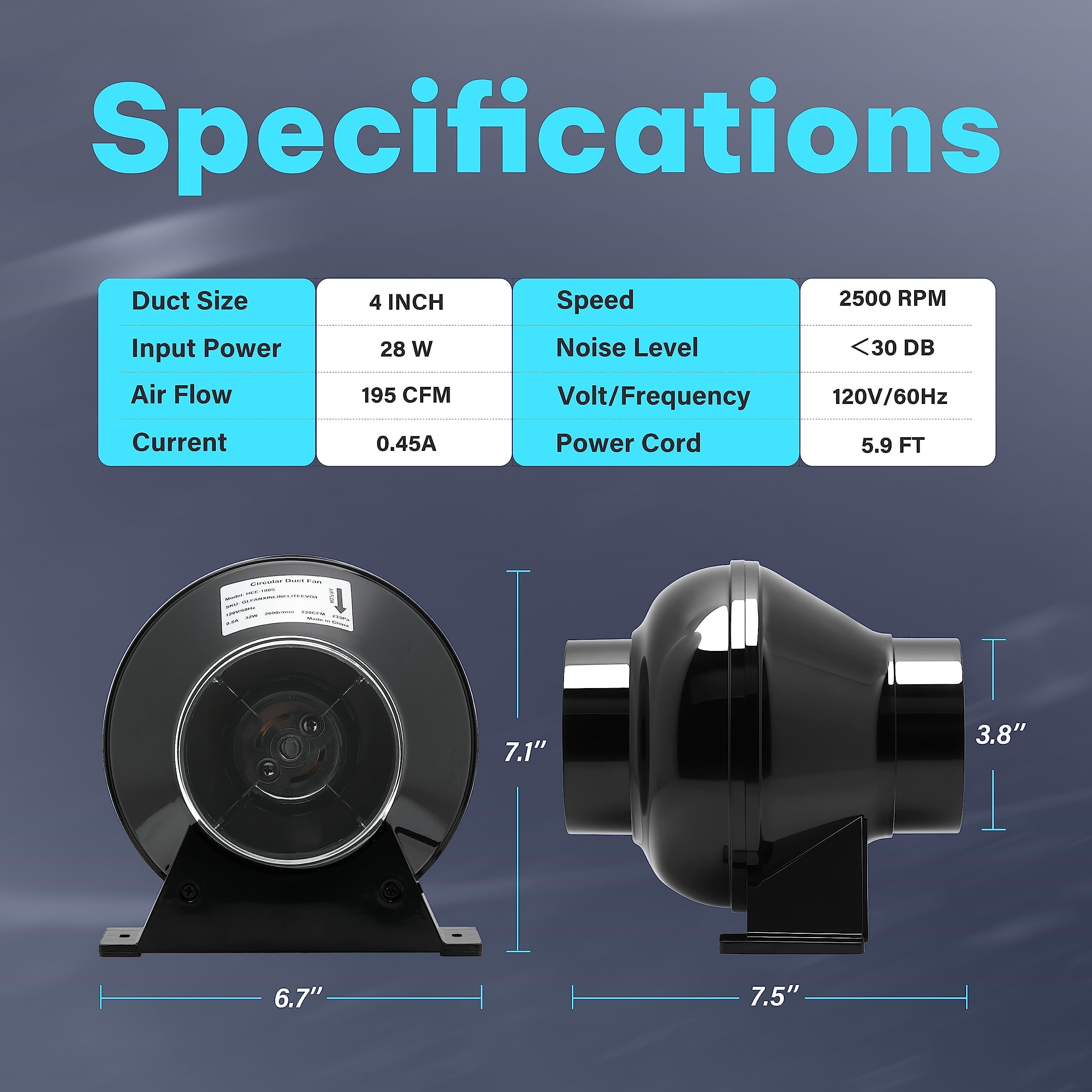 Foto 4 pulgar | Ventilador De Escape En Línea Ipower, 4 Pulgadas, 195 Cfm, Ventilación De Aire Negro - Venta Internacional.