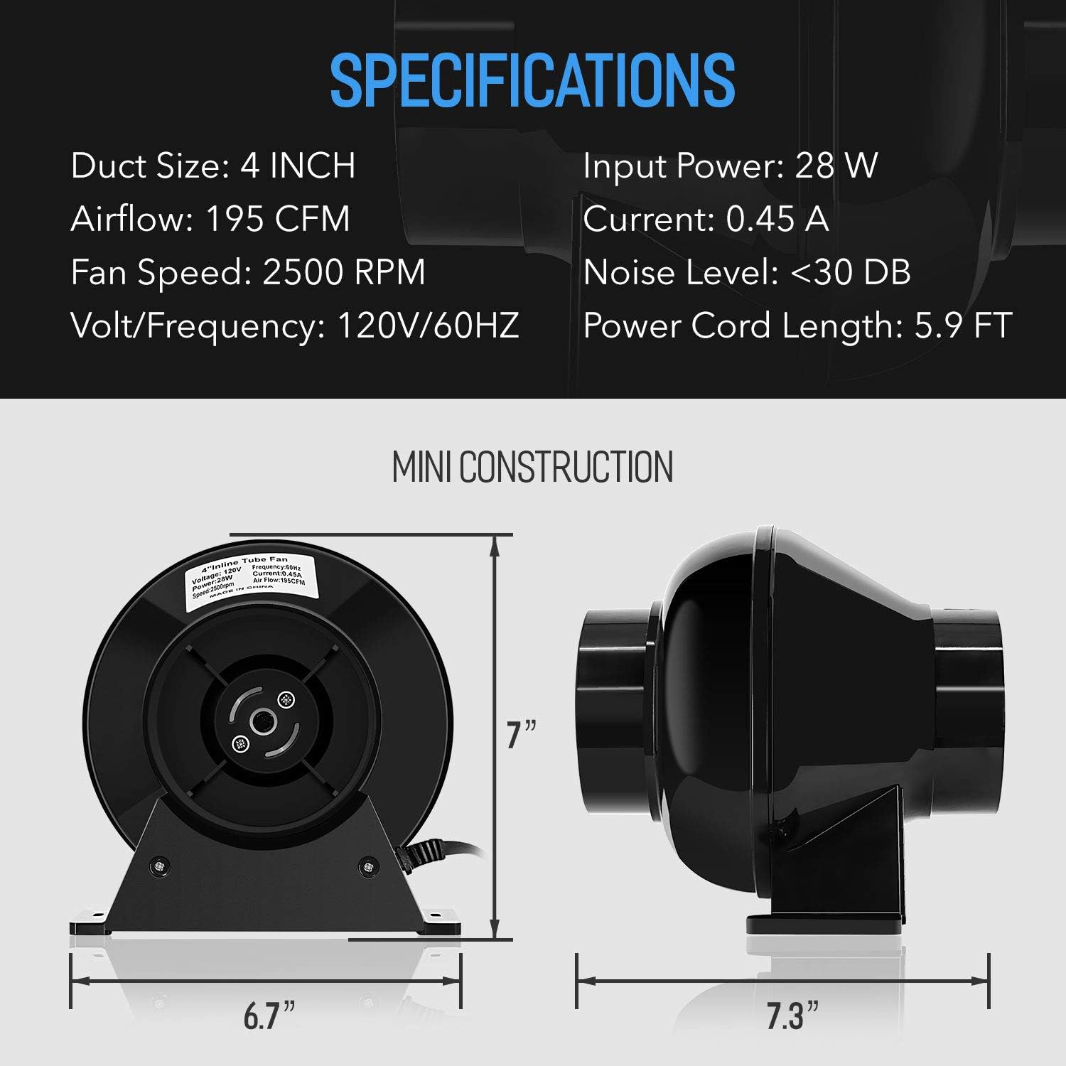 Foto 3 pulgar | Ventilador De Conducto De Escape En Línea Con Amplificador De Ventilación  4 Pulgadas  195 M³/h - Venta Internacional.