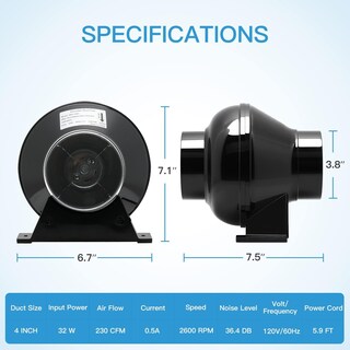 Foto 4 | Ventilador De Conducto En Línea De Escape Amplificador De Ventilación 4 Pulgadas 195 Cfm - Venta Internacional.