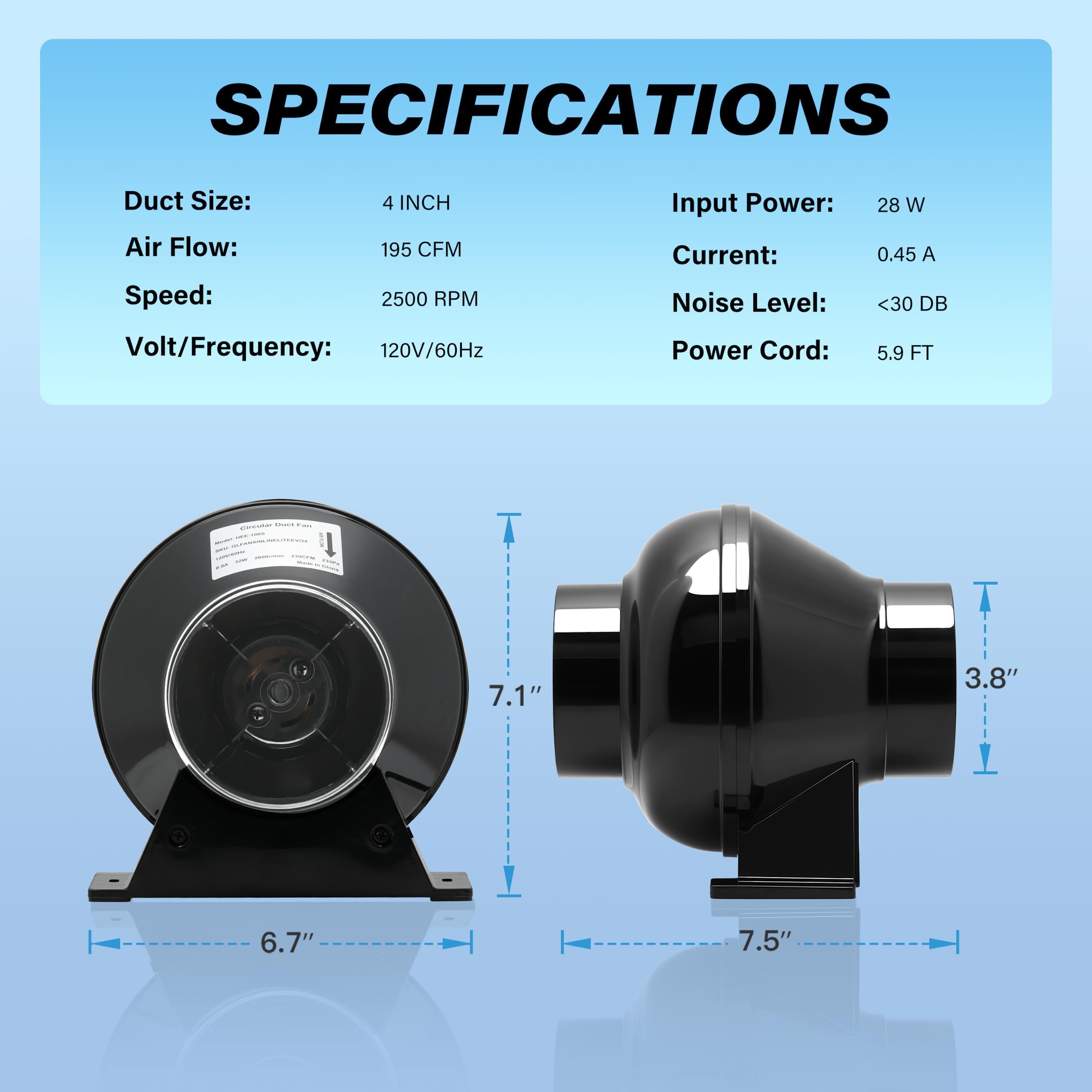 Foto 2 | Soplador De Ventilación En Línea Para Conductos De Escape  4 Pulgadas  195 Cfm  120 V - Venta Internacional.