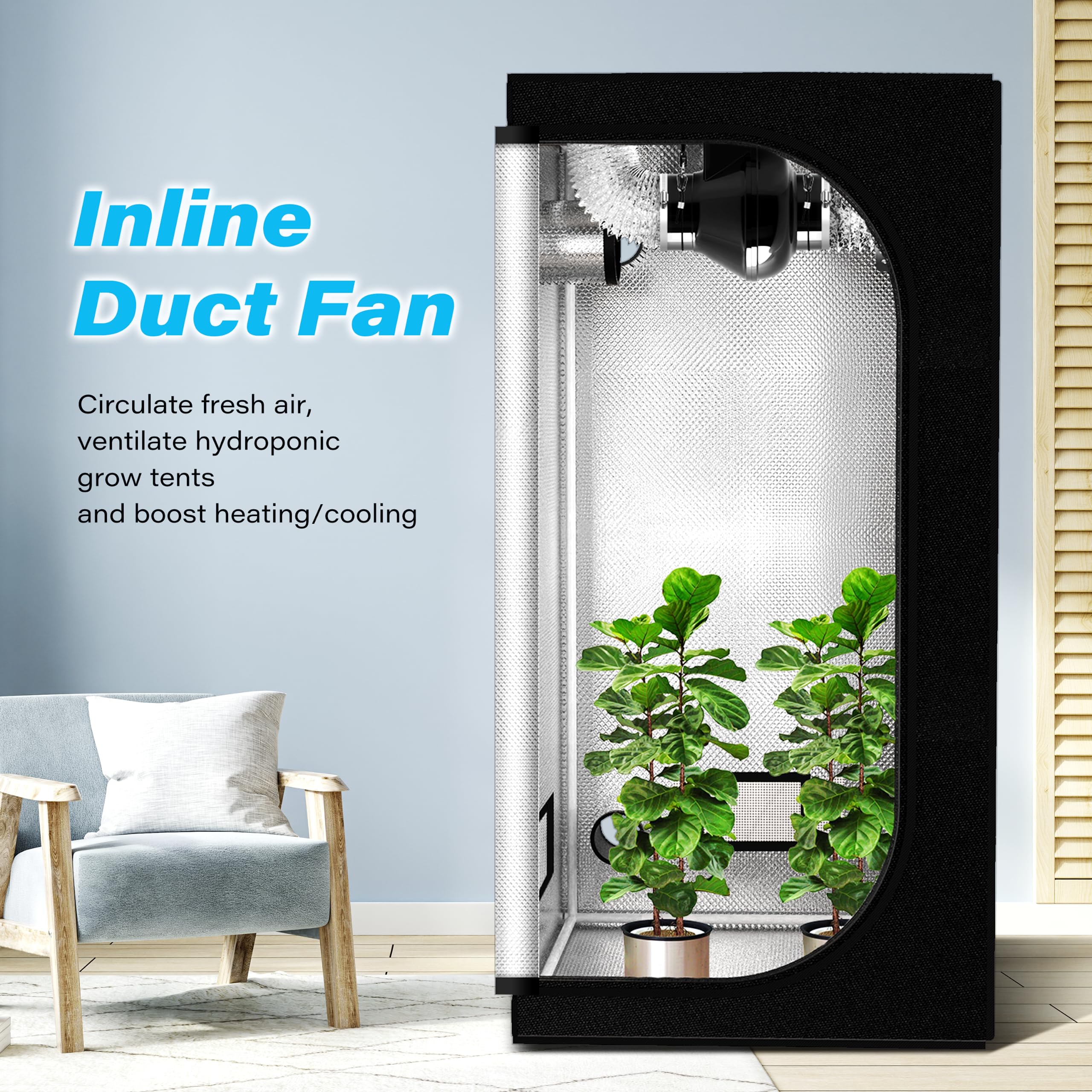 Foto 3 | Ventilador De Escape En Línea Healsmart De 4 Pulgadas Y 195 Cfm Para Carpa De Cultivo - Venta Internacional.