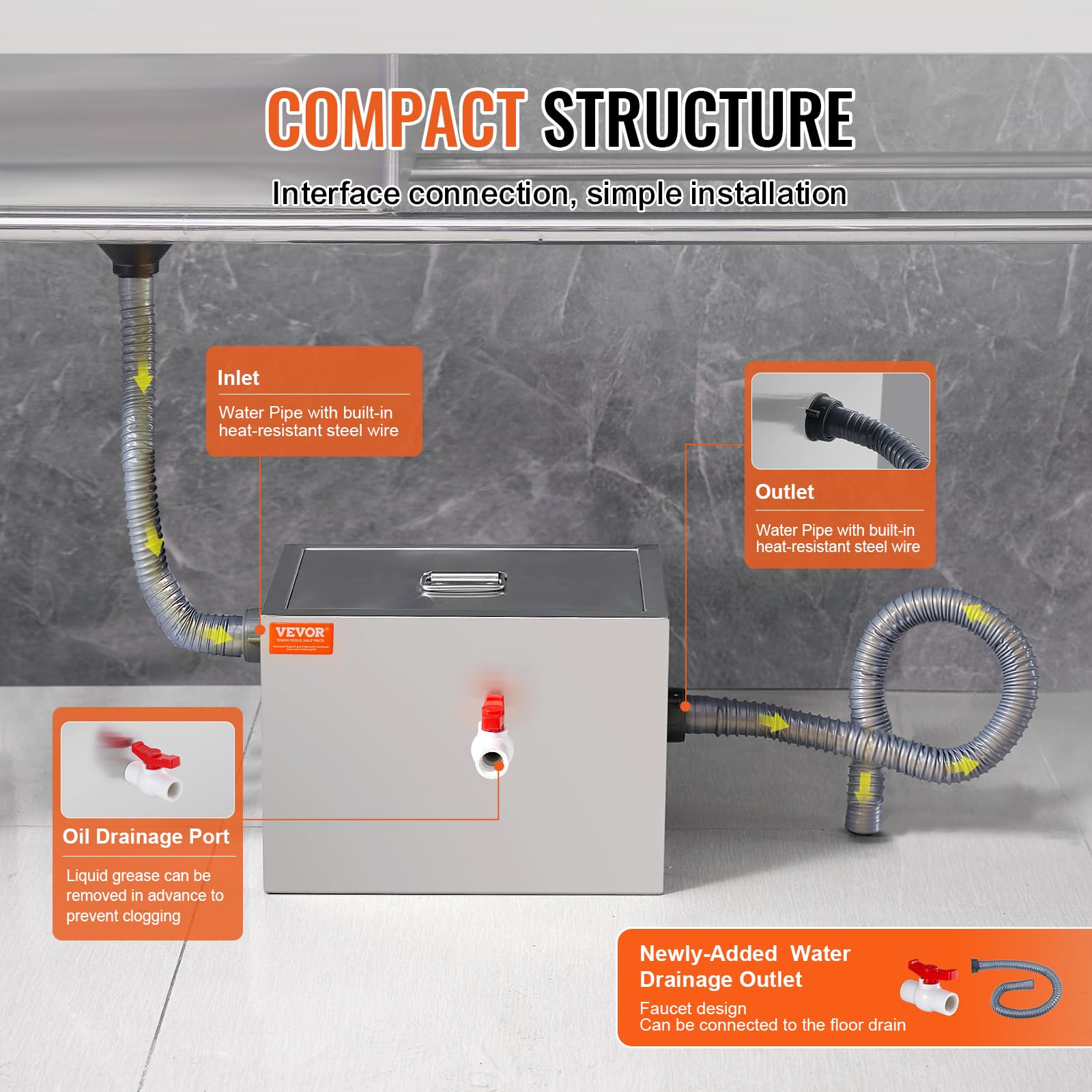 Foto 5 | Trampa De Grasa Vevor Commercial De Acero Inoxidable, 3,6 Kg, 8 Libras, 10 Lpm - Venta Internacional.