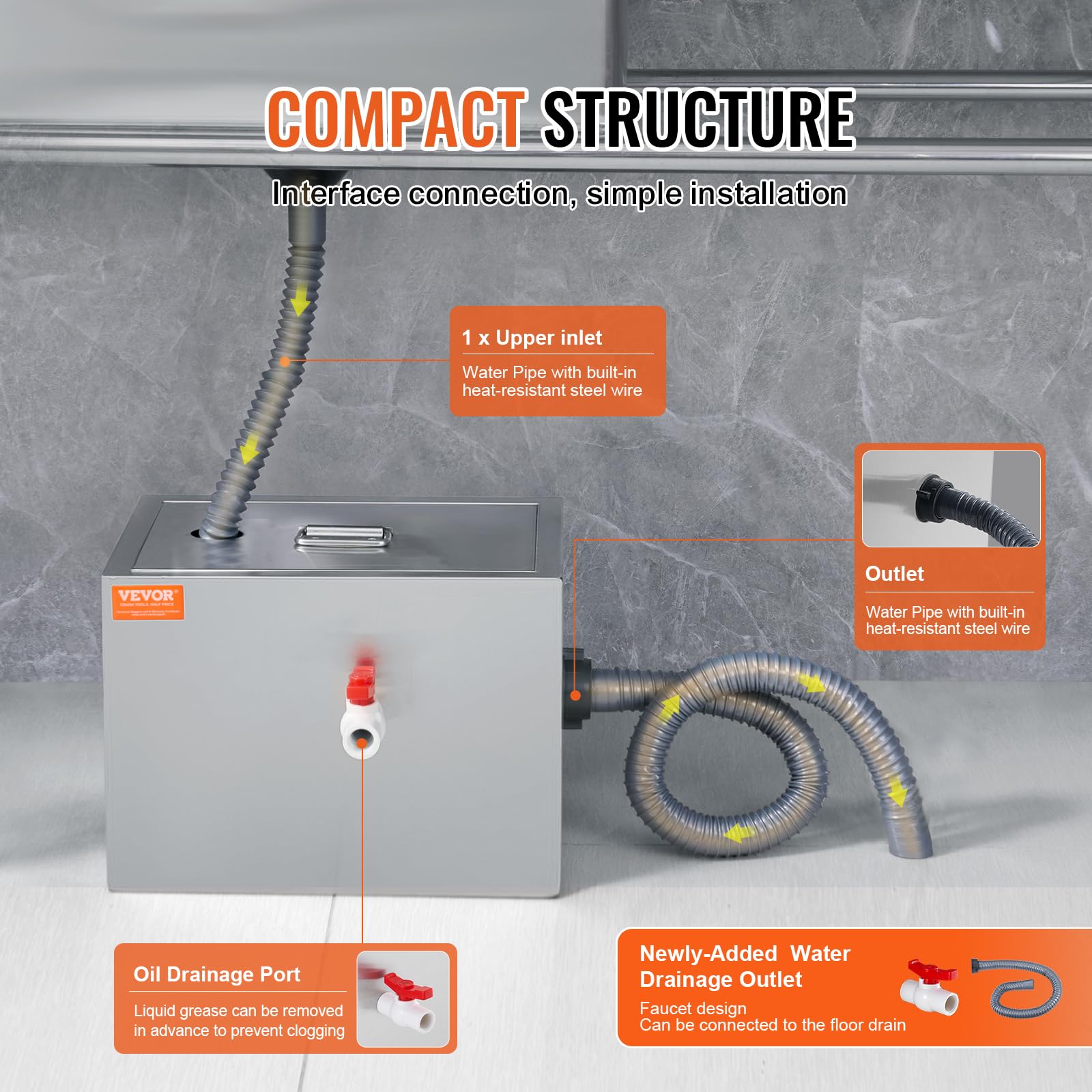 Foto 6 pulgar | Trampa De Grasa Vevor Commercial De 3,6 Kg, 8 Litros Con Un Caudal De 10,6 L/min - Venta Internacional.