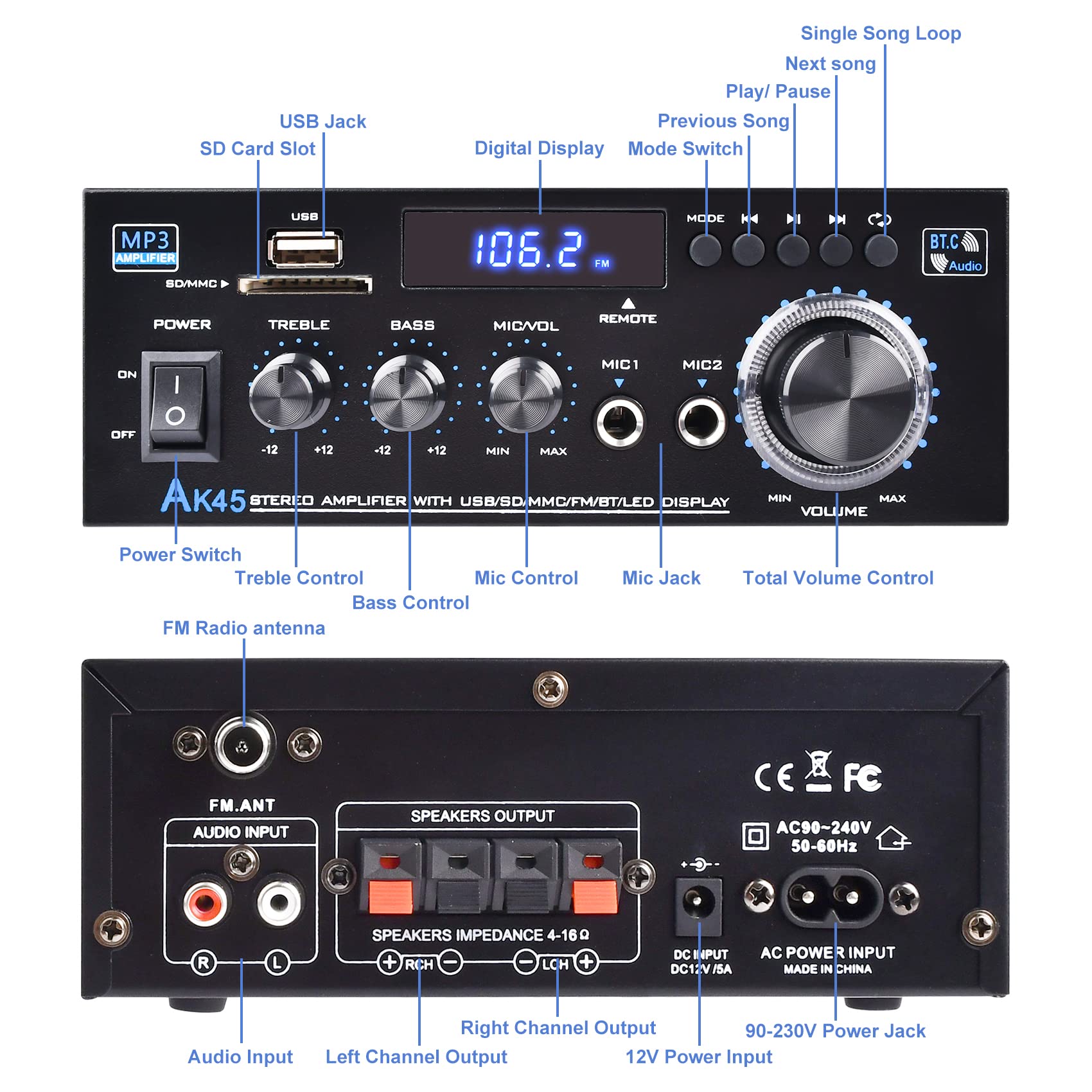 Foto 3 | Receptor Amplificador De Audio Estéreo Daakro 300wx2 Bluetooth 5.0 - Venta Internacional.