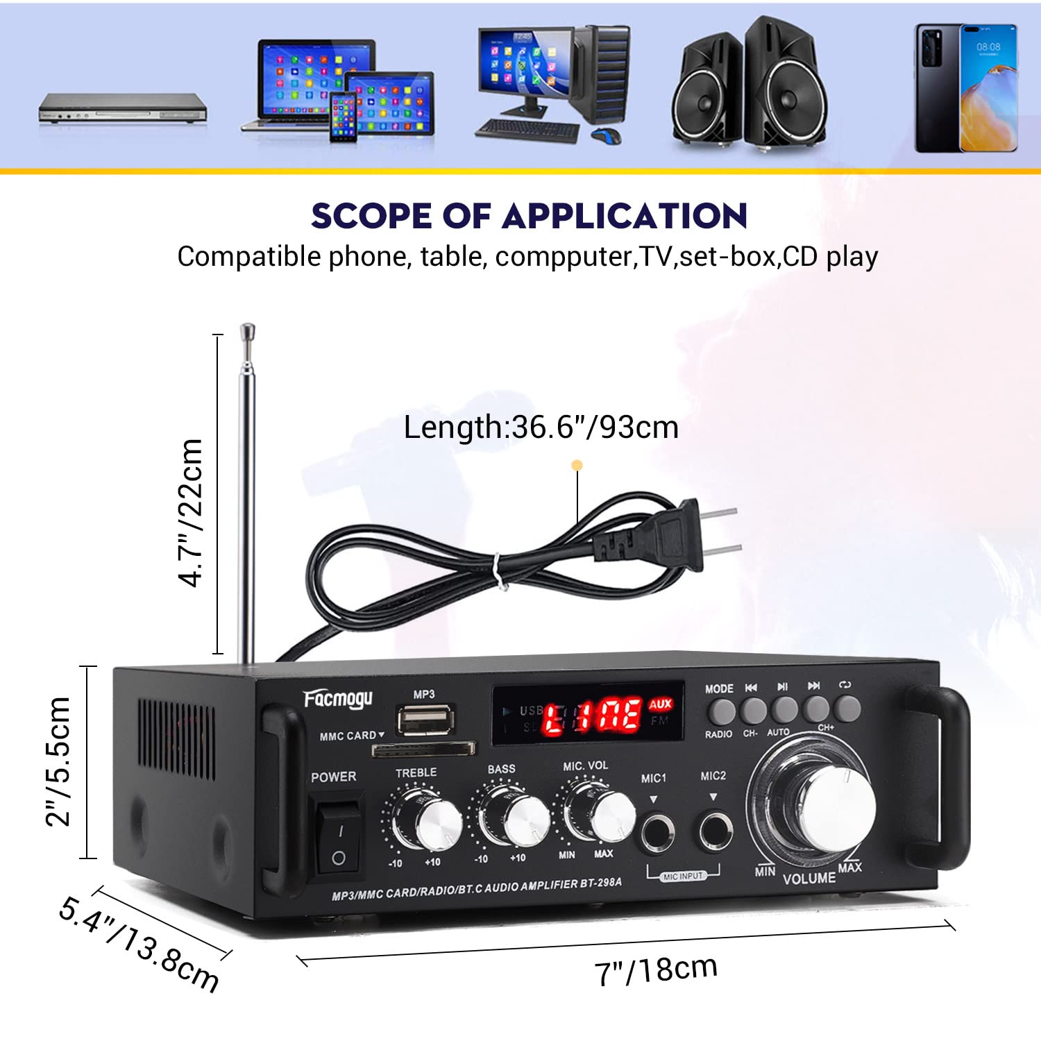Foto 6 | Amplificador de Audio Estéreo Inalámbrico Bluetooth 5.0 Facmogu 298a - Venta Internacional