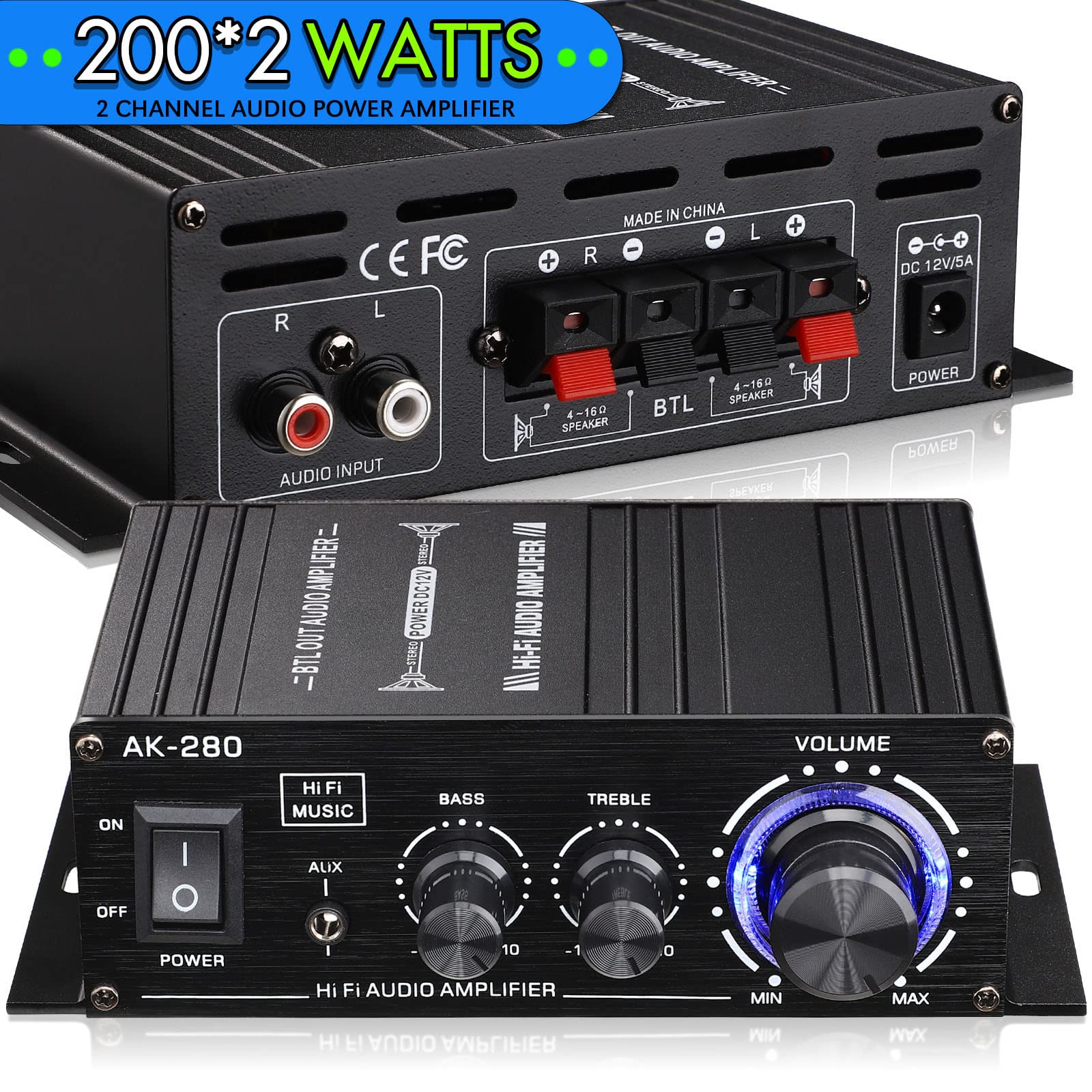 Foto 3 pulgar | Mini Amplificador De Potencia De Audio De 2.0 Canales Facmogu Ak280 200 W+200 W - Venta Internacional.