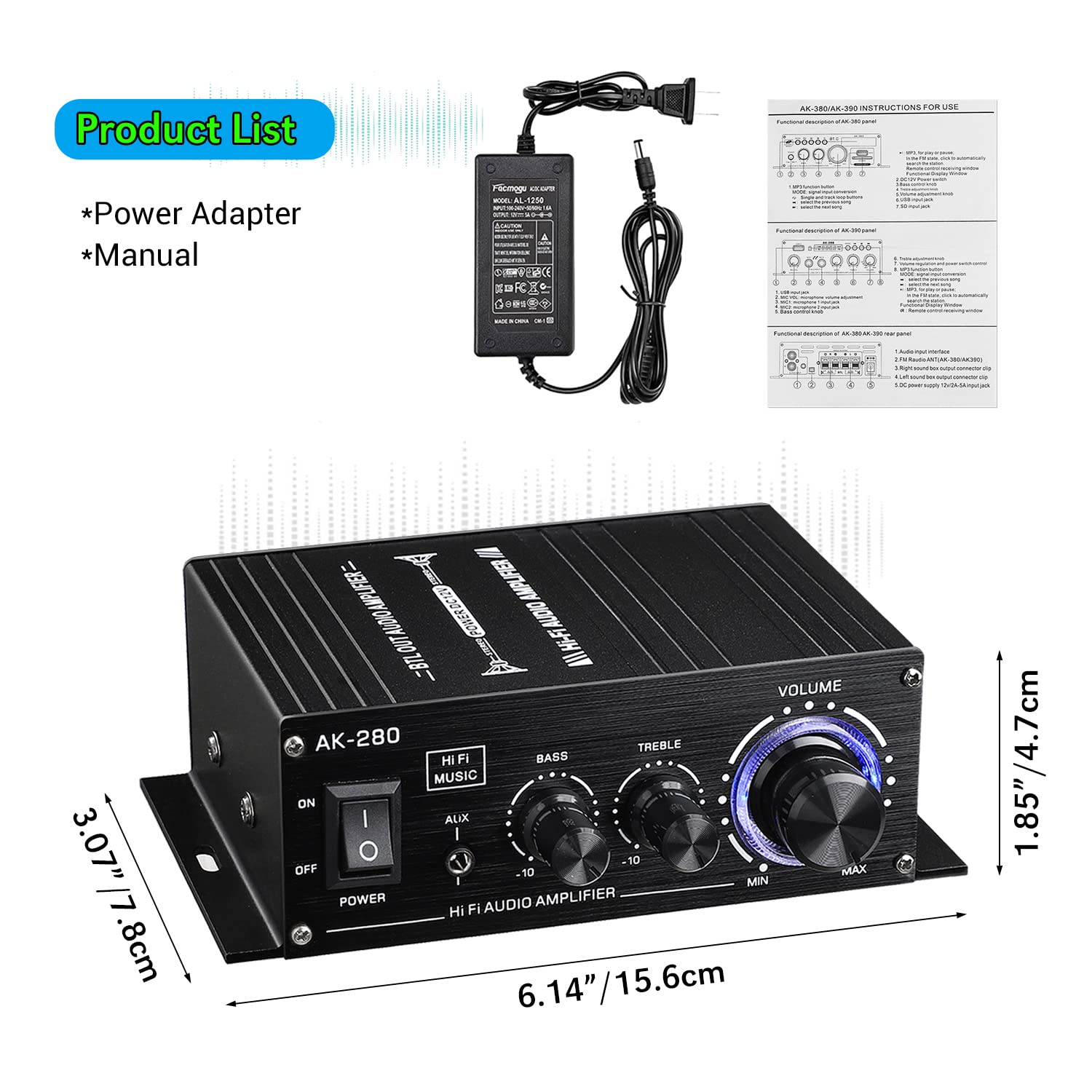 Foto 8 pulgar | Mini Amplificador De Potencia De Audio De 2.0 Canales Facmogu Ak280 200 W+200 W - Venta Internacional.