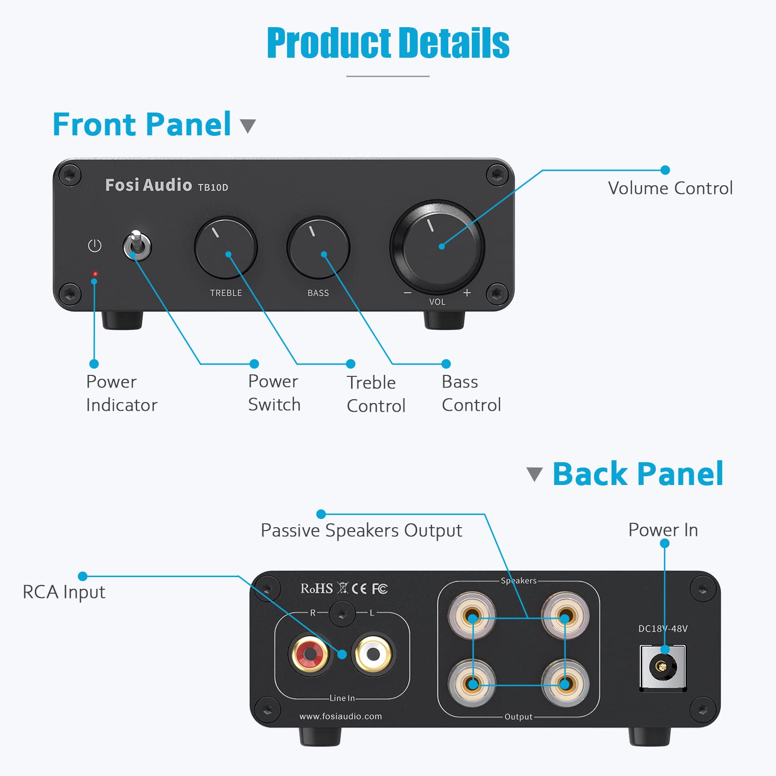 Foto 4 pulgar | Amplificador De Potencia Fosi Audio Tb10d 600w Tpa3255 Class D 2ch - Venta Internacional.