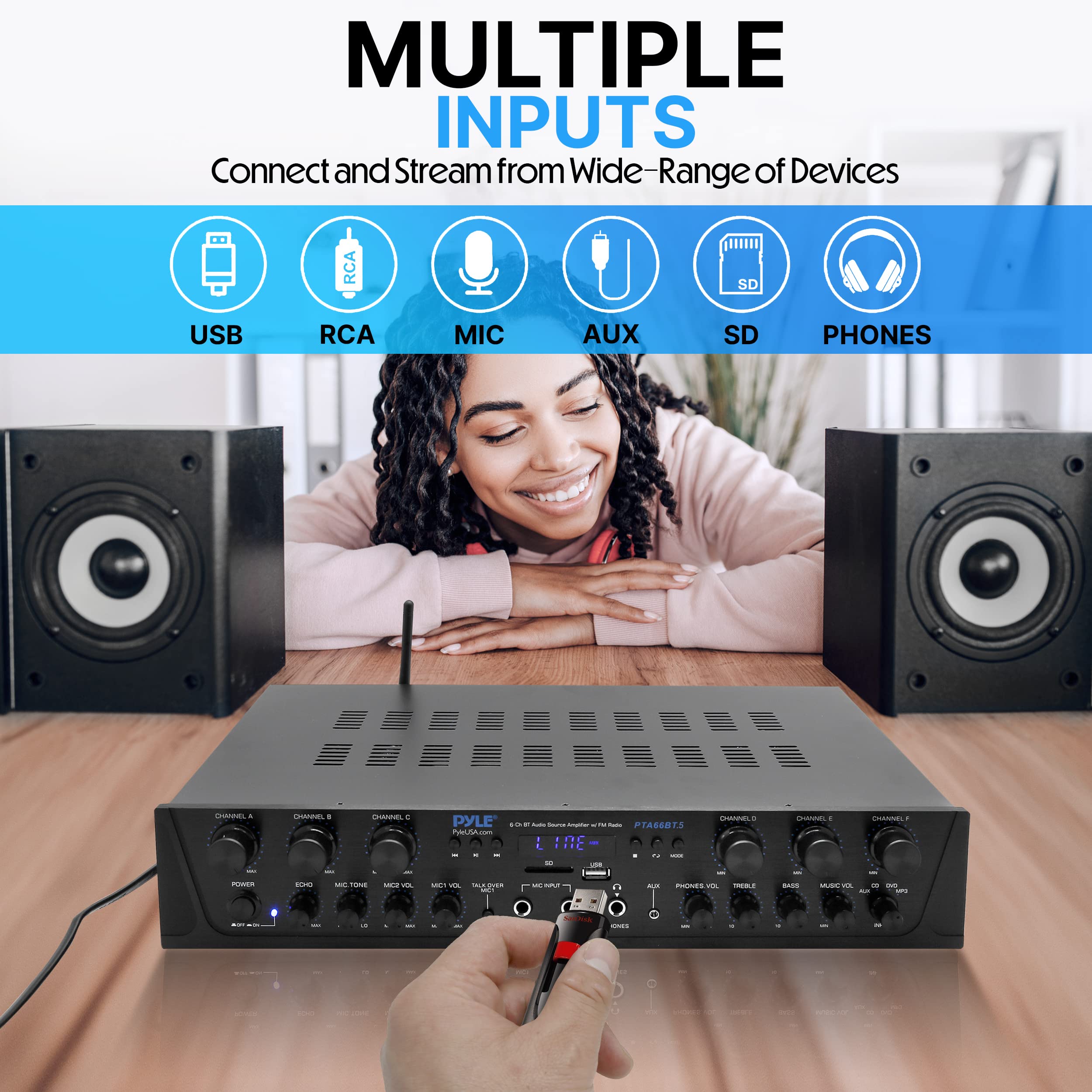 Foto 6 pulgar | Amplificador Pyle Wireless Home Audio, 600 W, 6 Canales, Bluetooth - Venta Internacional.