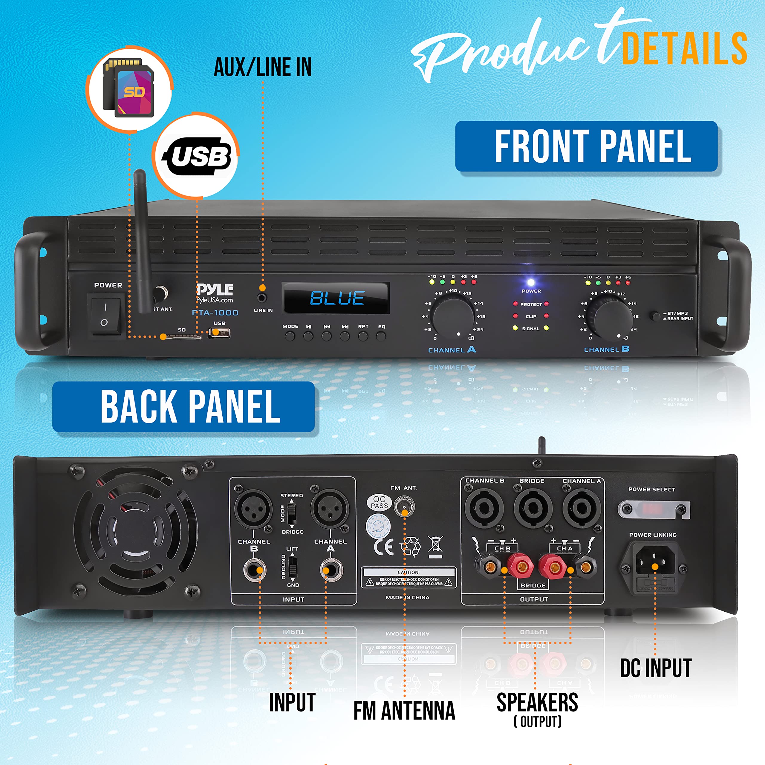 Foto 3 pulgar | Amplificador De Potencia Pyleusa 2 Canales 2000w Bluetooth Con Lcd - Venta Internacional.