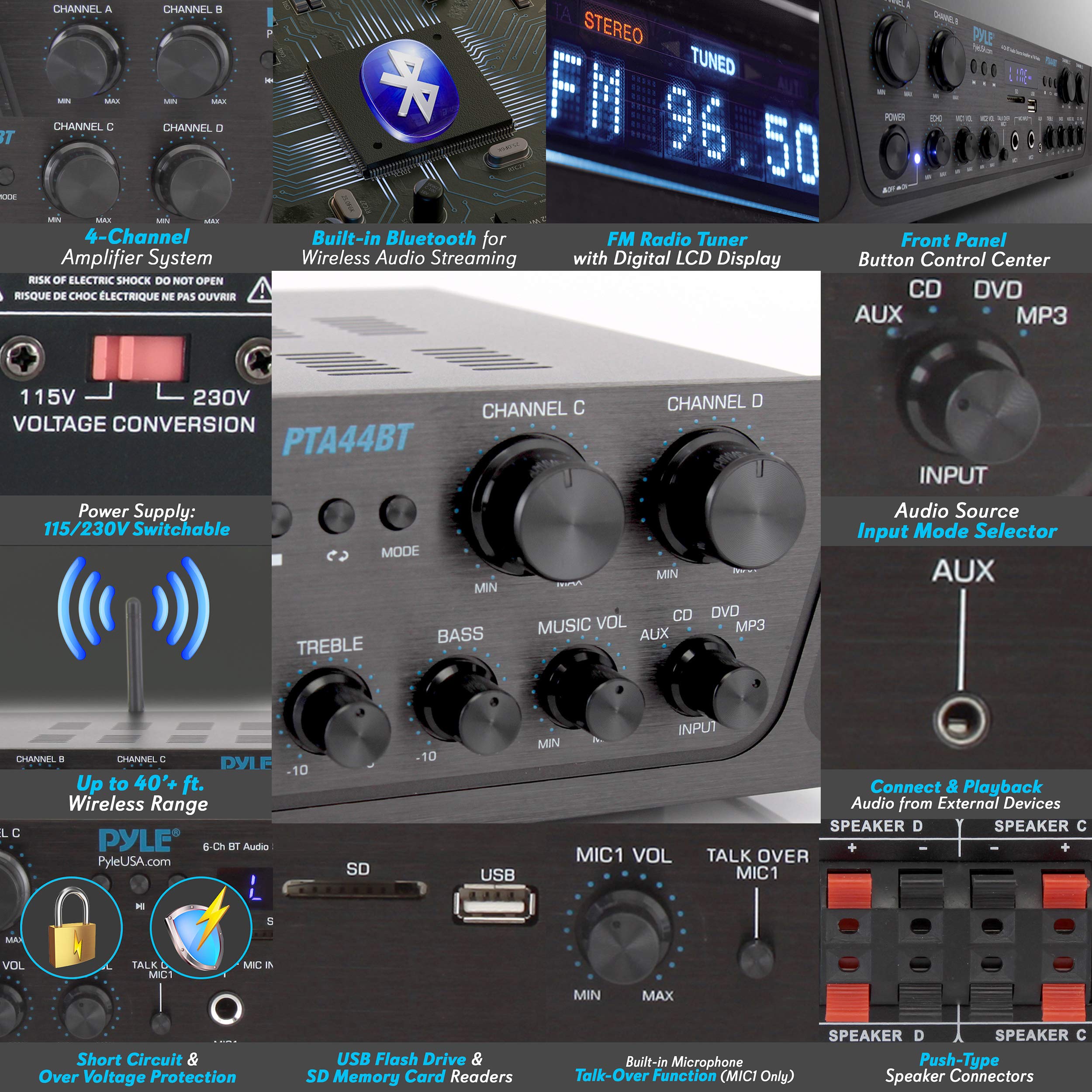 Foto 3 | Amplificador Pyle Karaoke Bluetooth 500 W 4 Canales - Venta Internacional