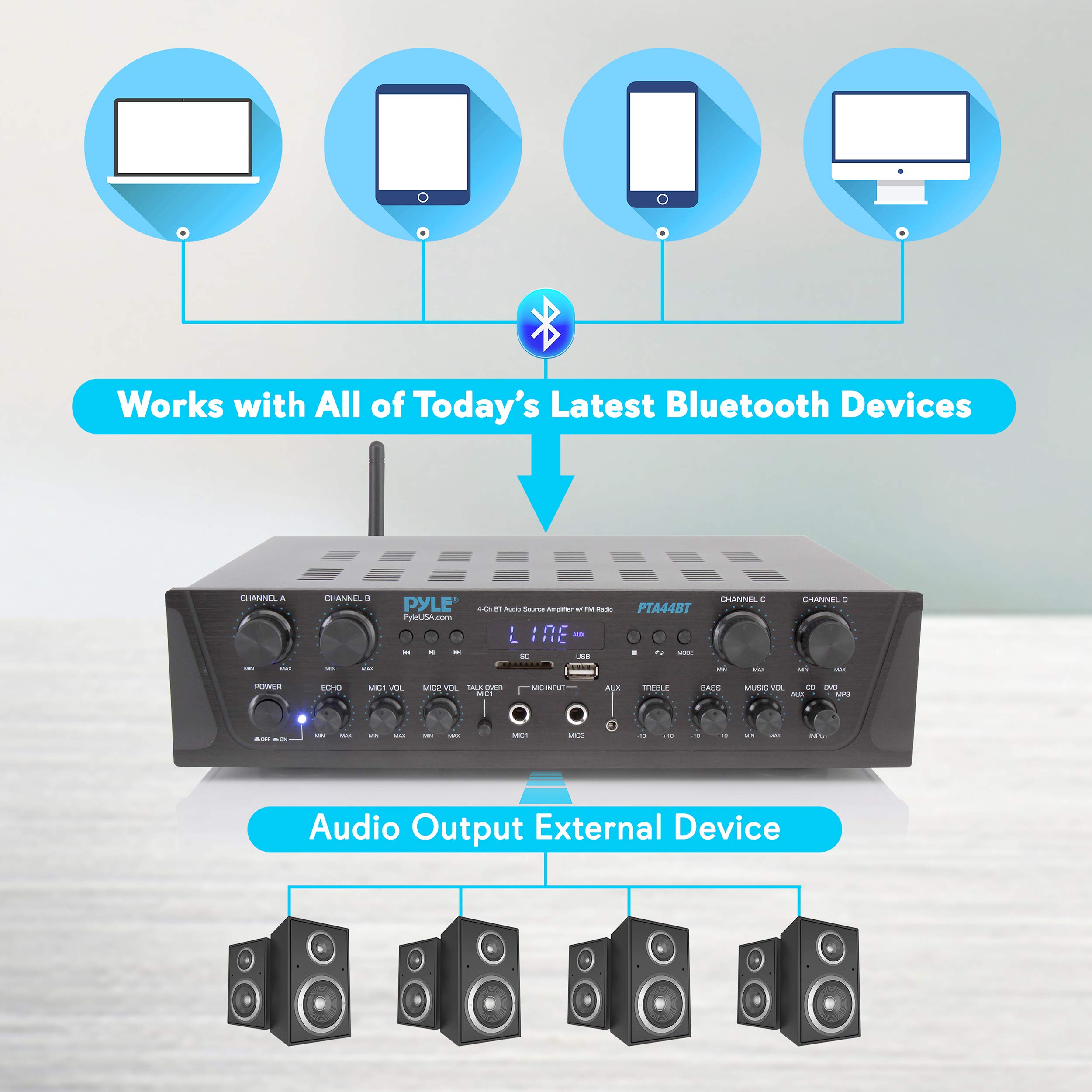 Foto 4 | Amplificador Pyle Karaoke Bluetooth 500 W 4 Canales - Venta Internacional