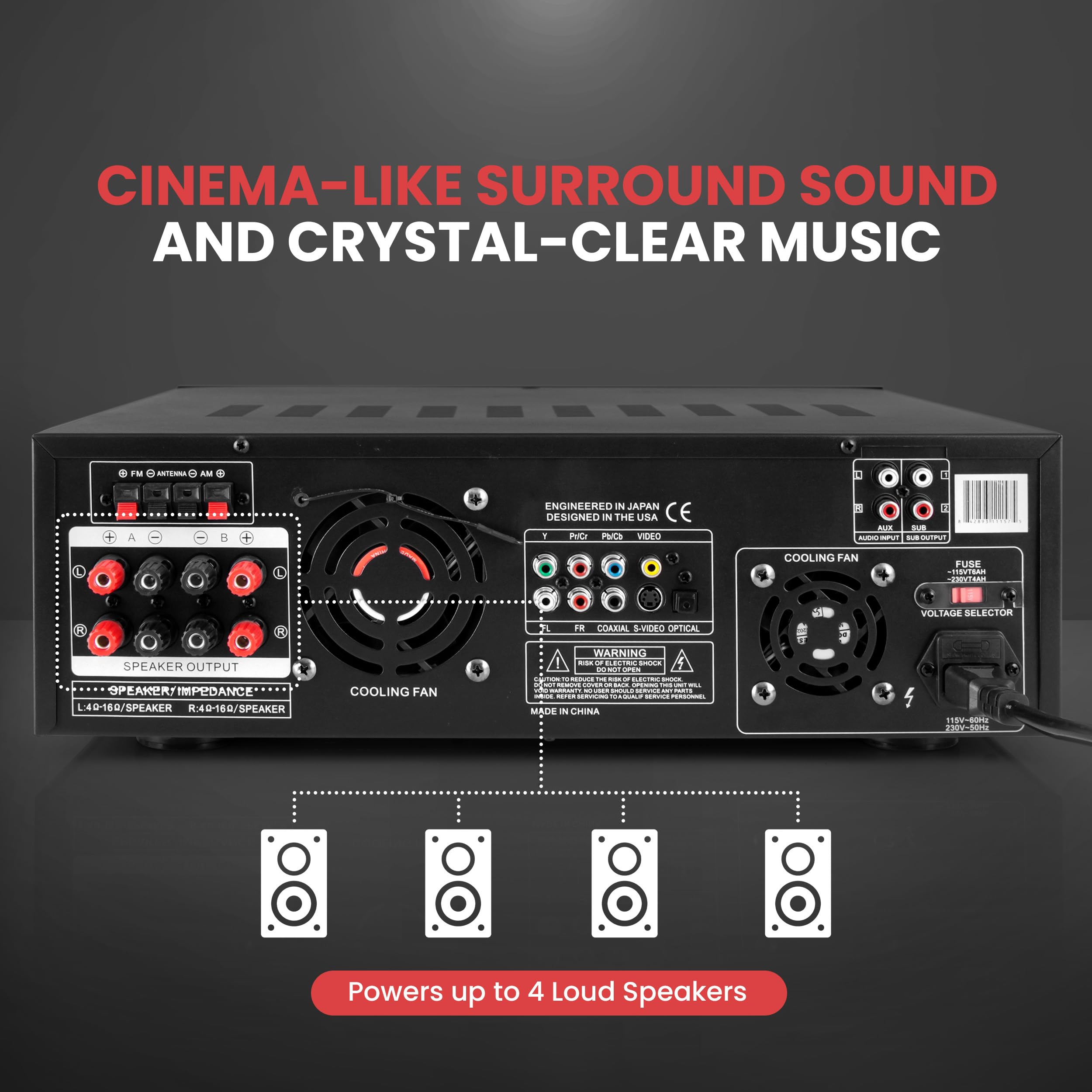 Foto 3 | Amplificador De Potencia Pyle De 4 Canales, 1000 W, Bluetooth Con Reproductor De Dvd - Venta Internacional.