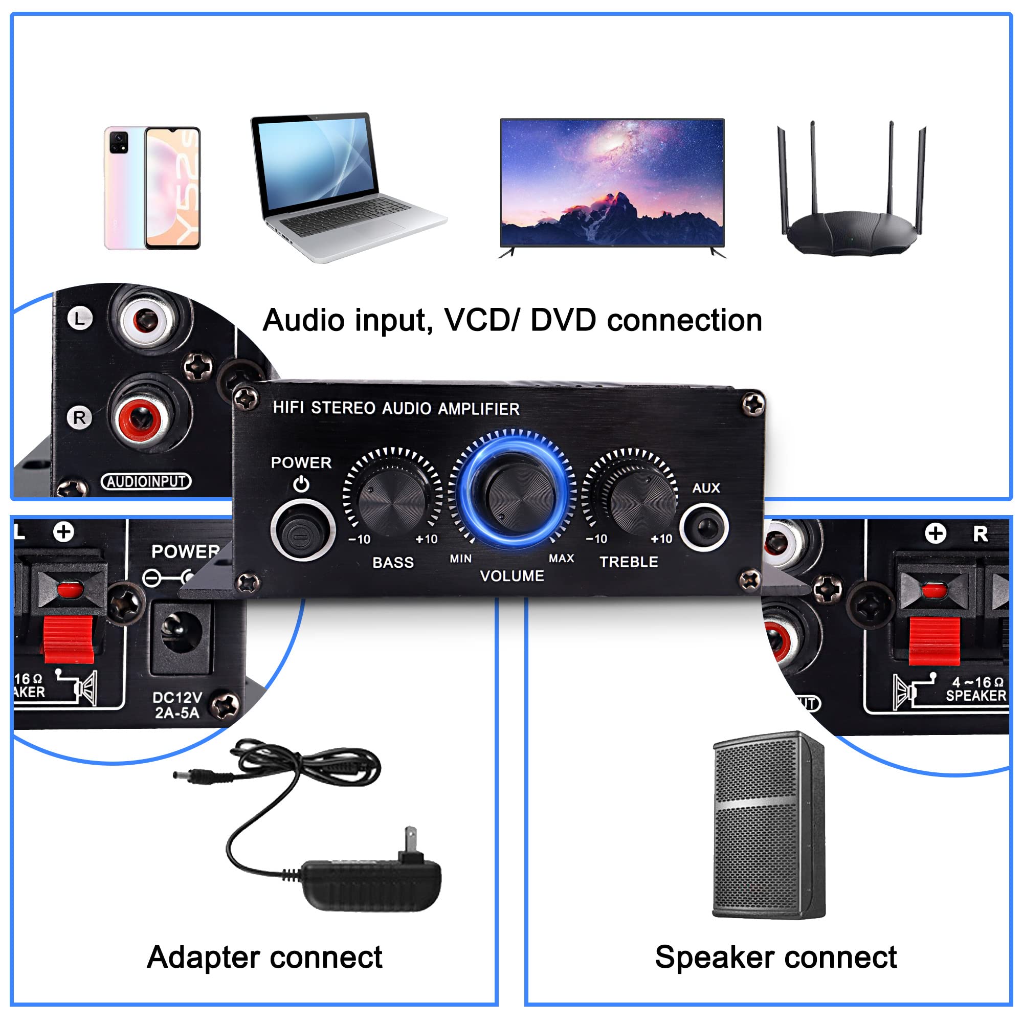 Foto 7 pulgar | Amplificador De Audio Para Coche Xmsjsiy 12 V Hifi Estéreo 2 Canales 20 W - Venta Internacional.
