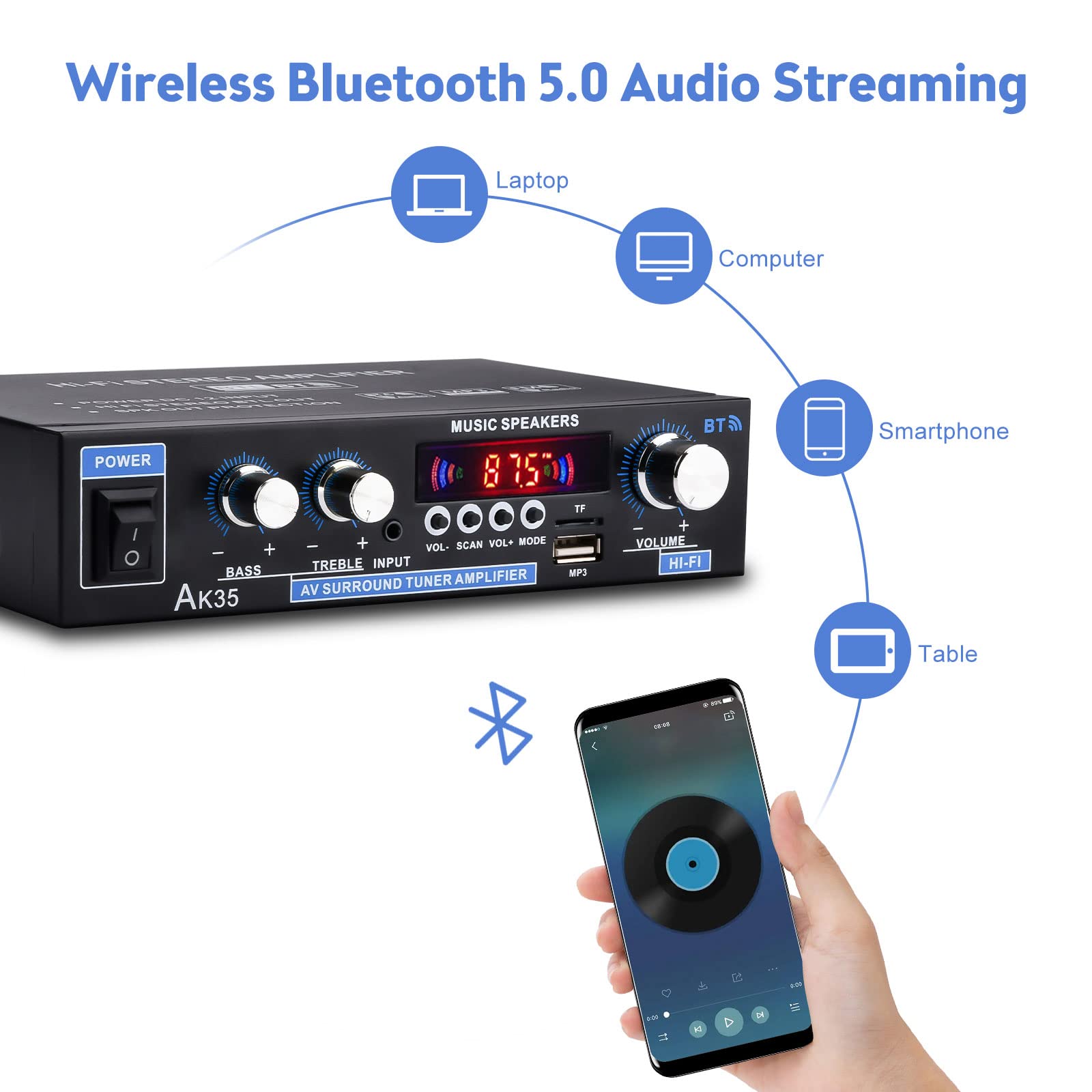 Foto 3 pulgar | Amplificador Daakro Ak35 200w Receptor De Audio Estéreo Bluetooth 5.0 - Venta Internacional.