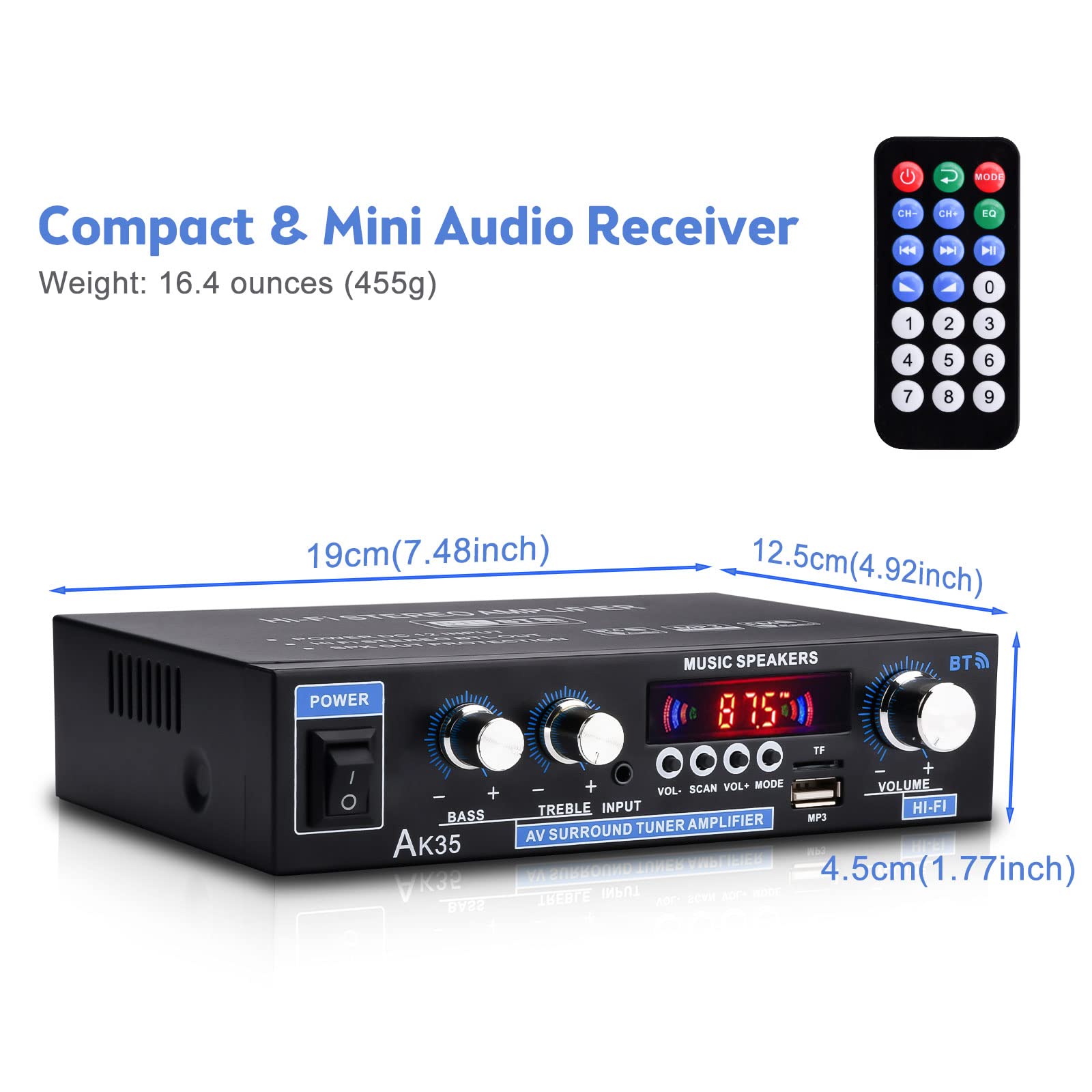 Foto 5 pulgar | Amplificador Daakro Ak35 200w Receptor De Audio Estéreo Bluetooth 5.0 - Venta Internacional.