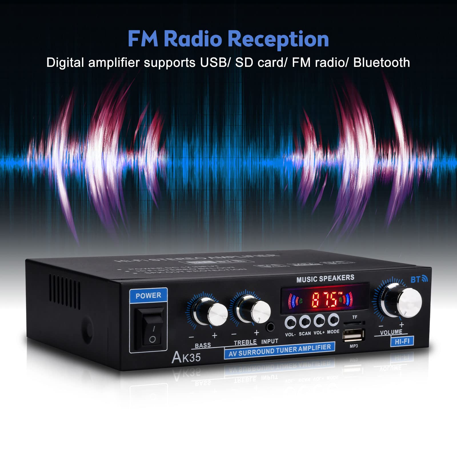 Foto 6 pulgar | Amplificador Daakro Ak35 200w Receptor De Audio Estéreo Bluetooth 5.0 - Venta Internacional.