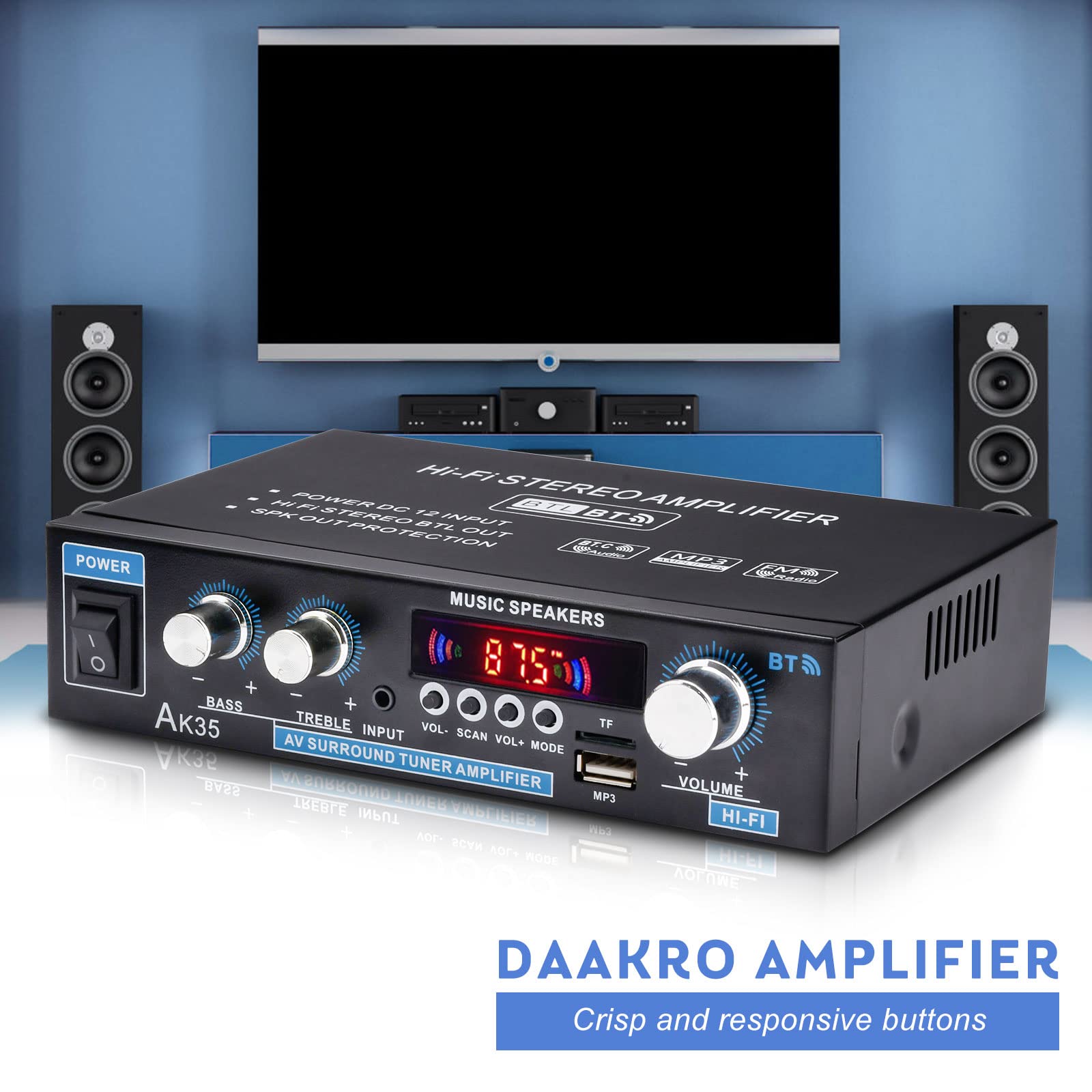 Foto 7 pulgar | Amplificador Daakro Ak35 200w Receptor De Audio Estéreo Bluetooth 5.0 - Venta Internacional.