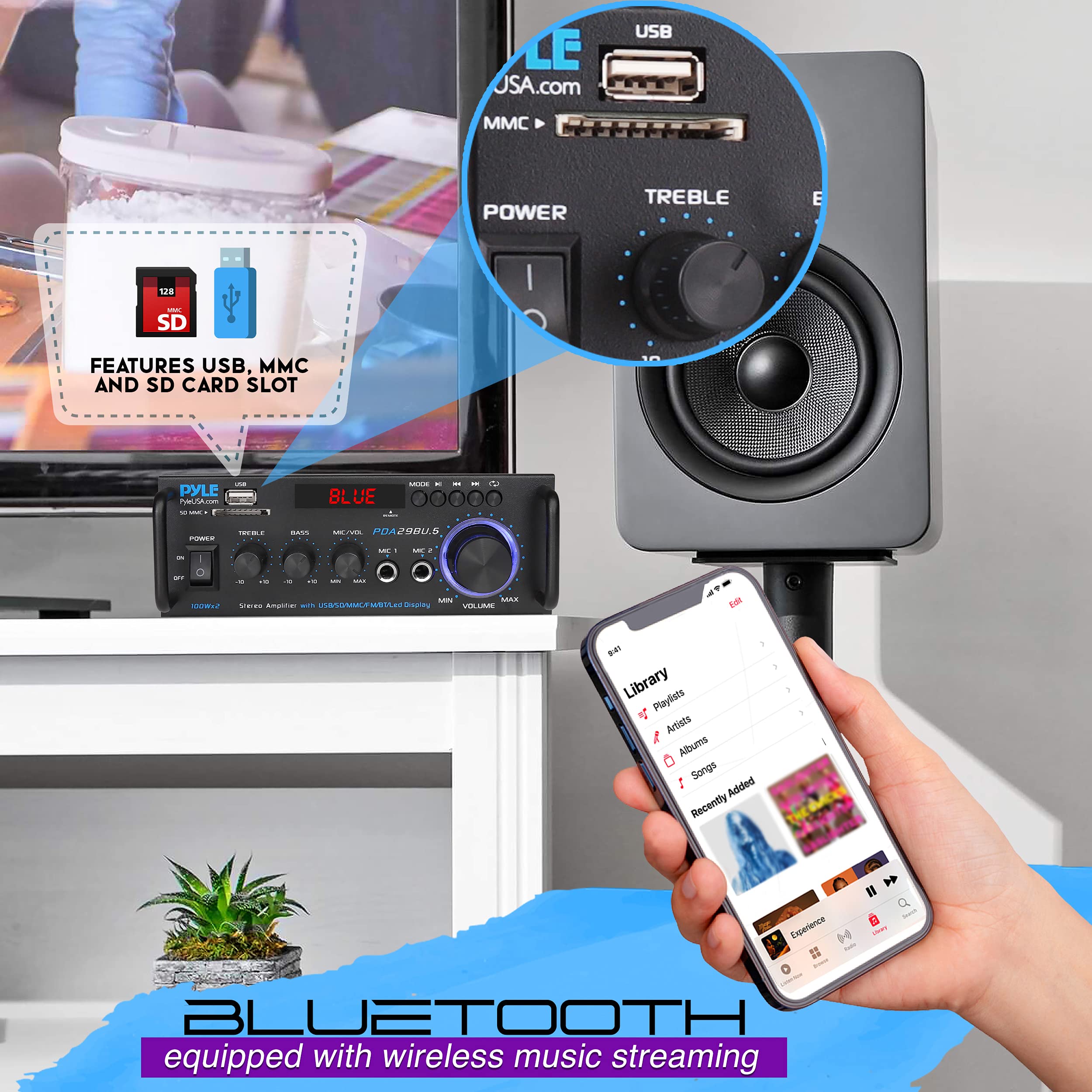 Foto 4 | Amplificador De Potencia Estéreo Pyle Pda29bu.5 200w Con Bluetooth - Venta Internacional.