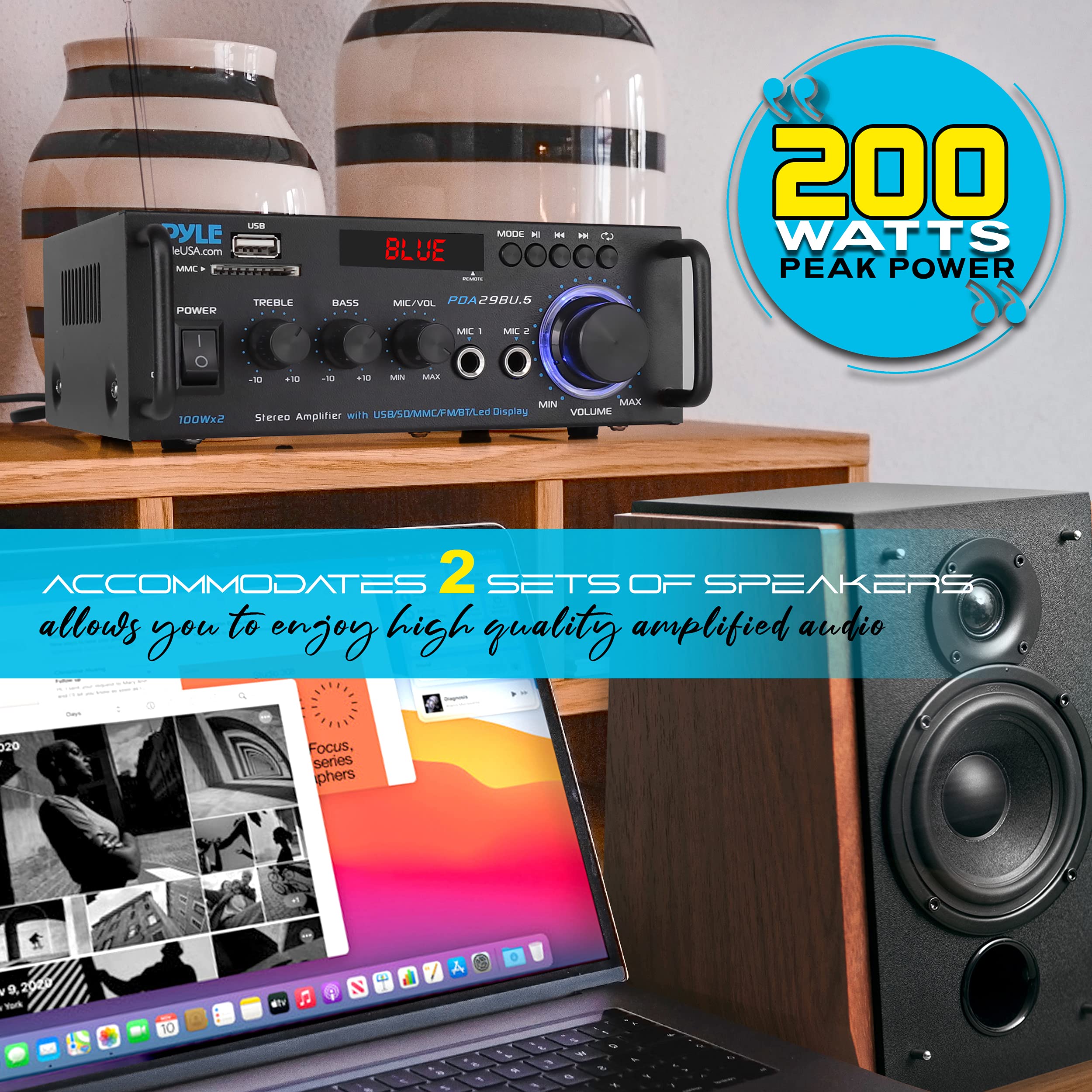 Foto 5 | Amplificador De Potencia Estéreo Pyle Pda29bu.5 200w Con Bluetooth - Venta Internacional.