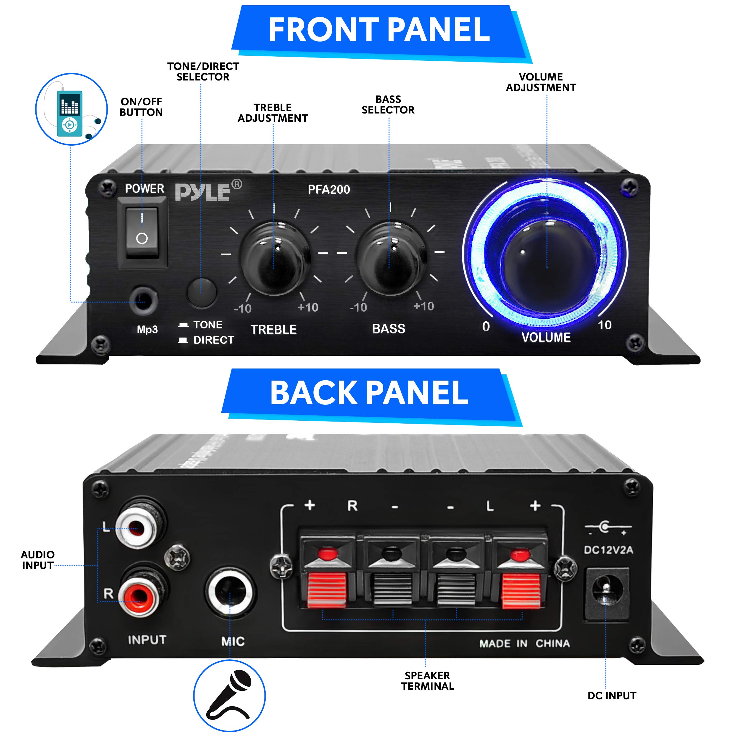 Foto 2 | Amplificador De Audio Estéreo Hifi Portátil Pyle Pfa200 De 60 W - Venta Internacional.